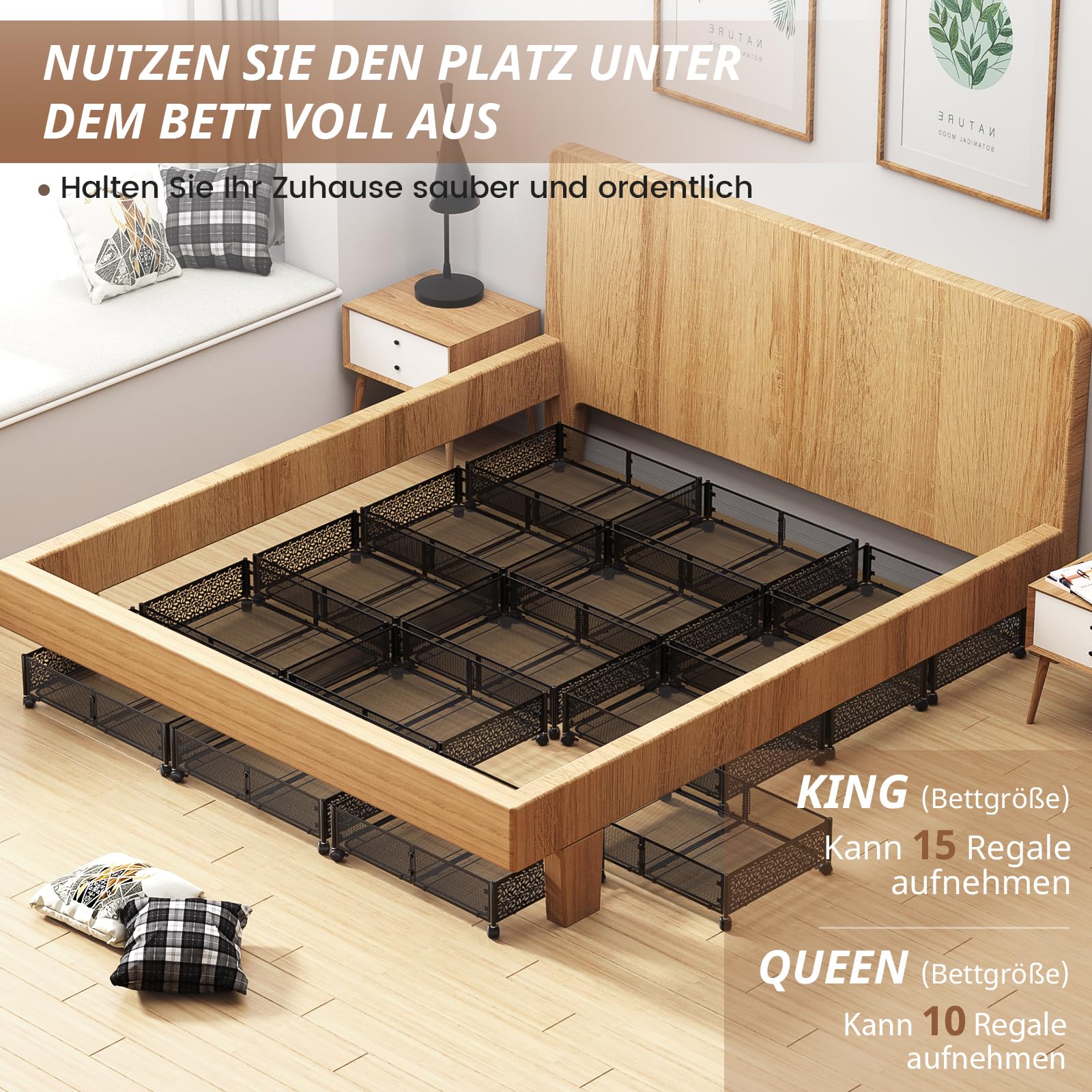 Unterbett-Aufbewahrungsbehälter mit Rollen, Unterbett-Organizer, Schublade, werkzeuglose Montage, Metall-Unterbett-Aufbewahrungsbehälter für Schlafzimmer, Kleidung, Schuhe, Decken, 2 Stück