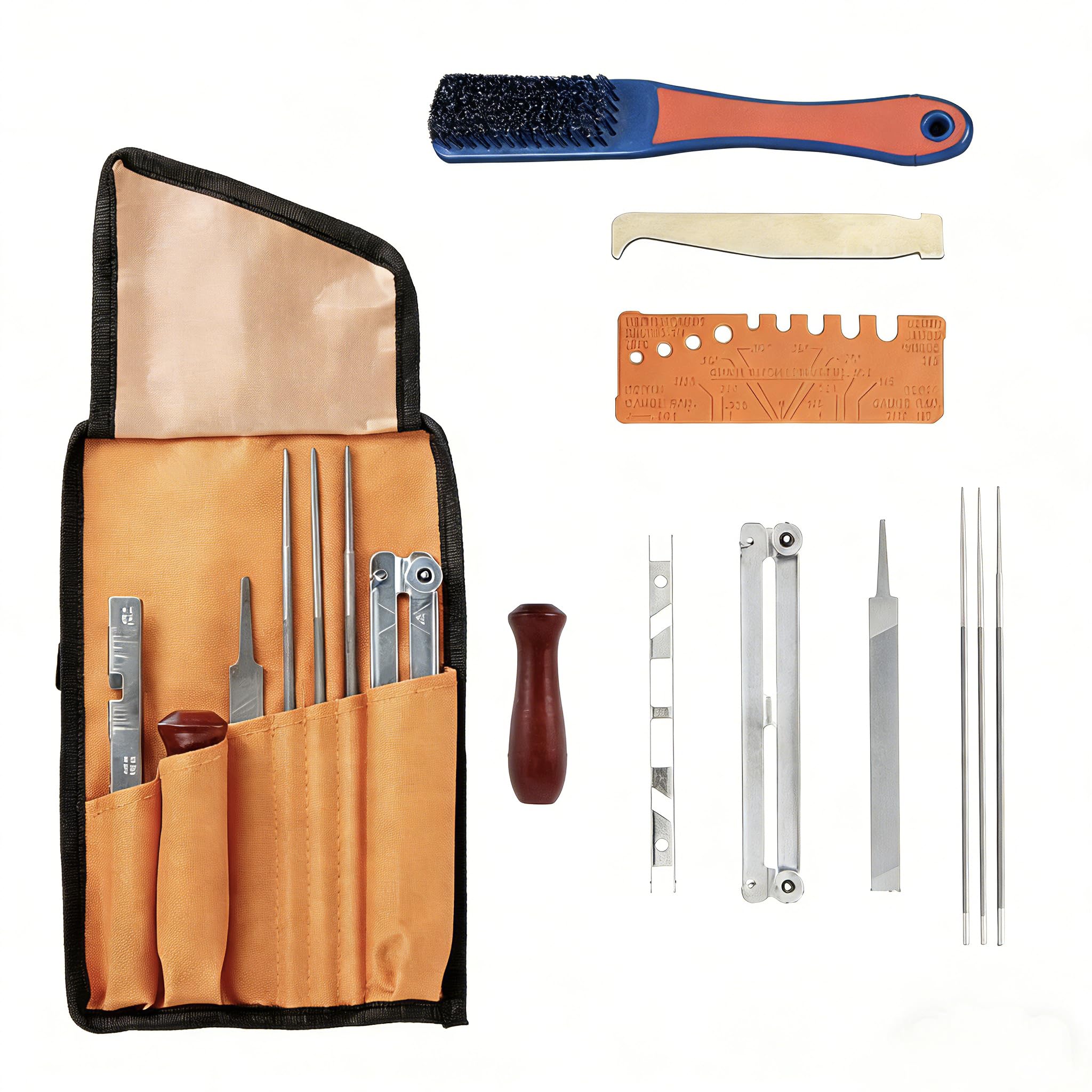 Chainsaw Sharpening Kit,Universal Chainsaw Chain Sharpener Kit,Chainsaw Sharpener Tools with 5/32" (4mm), 3/16" (4.8mm) & 7/32" (5.5mm) Round Files, Handle, Flat File, Filing Guide & Pouch.