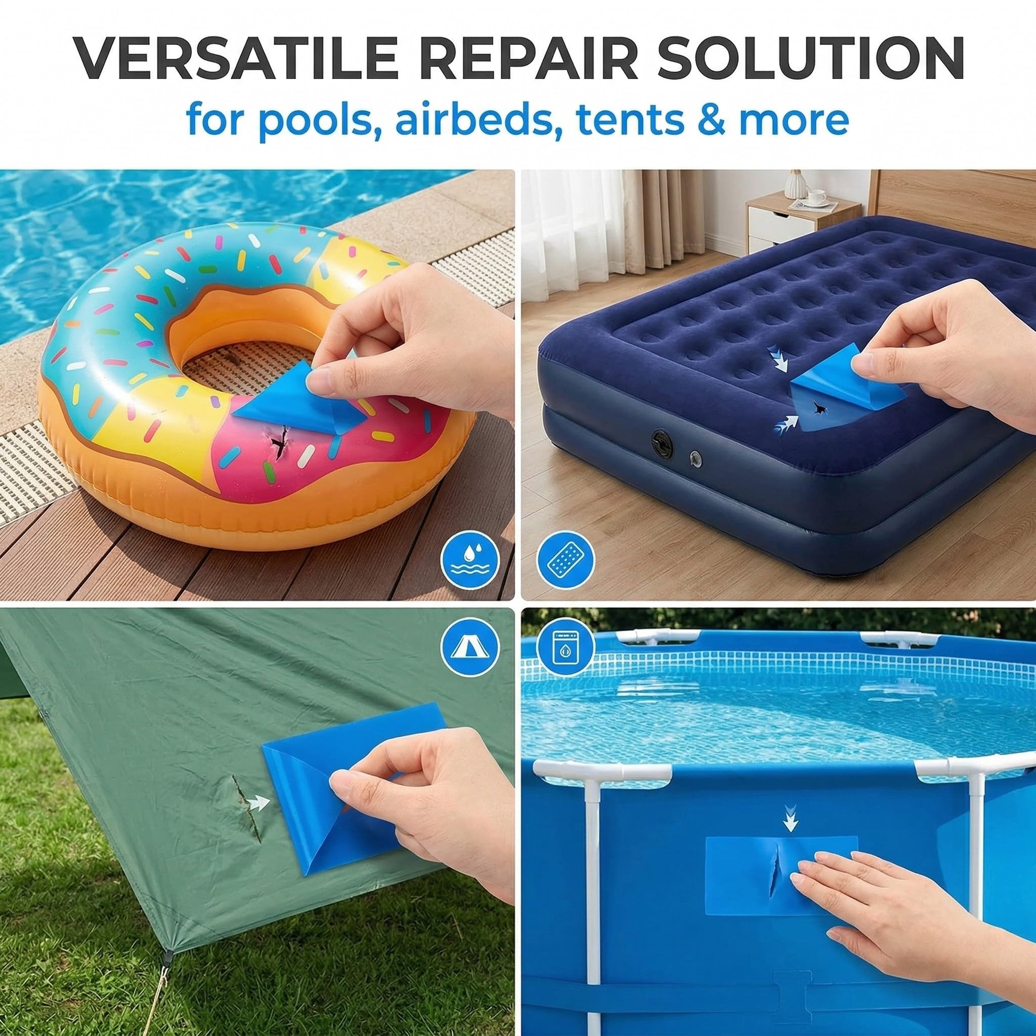 20 pezzi patch di riparazione in PVC per barche gonfiabili galleggianti e tende, pellicola autoadesiva di riparazione per materassi ad aria e giocattoli