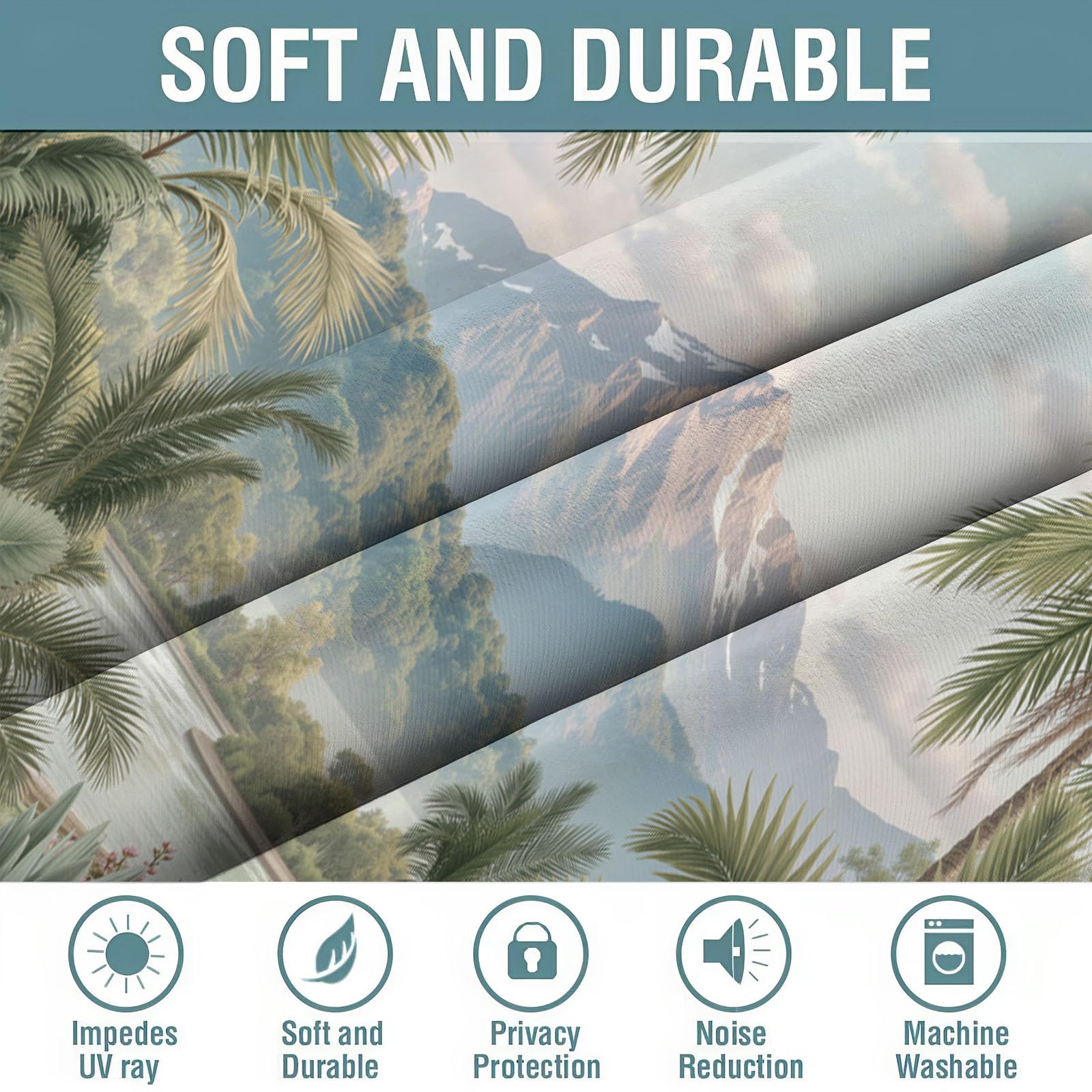 Dschungelpflanzen Verdunkelungsvorhänge Mit Ösen, Aquarell-Palme Vorhänge Blickdicht - H140 x B90 cm (2er Pack) Schlafzimmer Vorhänge Für Wohnzimmer, Salbeigrün