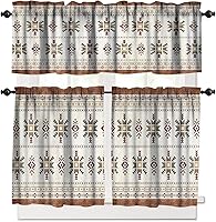 Vista 15 de Aztec Native - Juego de cortinas de cocina, cenefas geométricas tribales del suroeste para ventana de cocina, cortinas cortas con estampado étnico