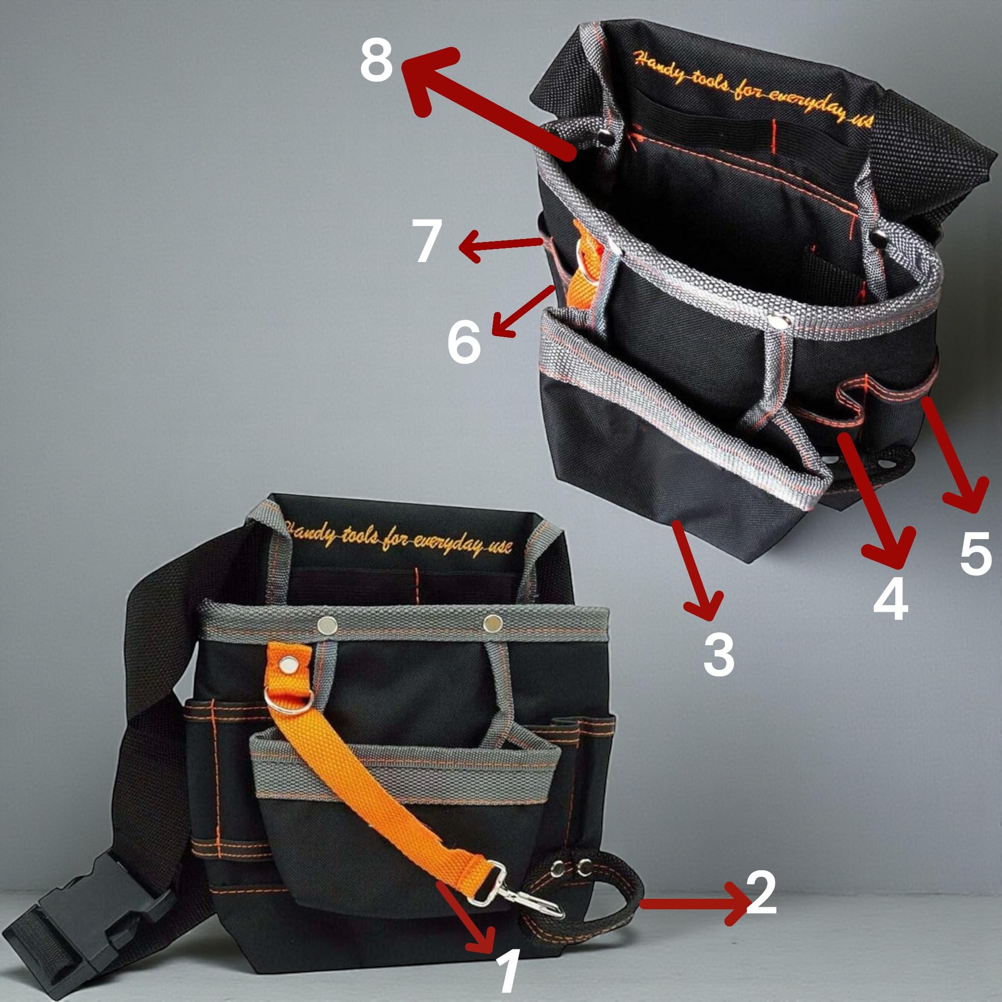 Topolenashop Marsupio Porta Attrezzi da Lavoro con 8 Tasche | Cintura Regolabile per Elettricisti, Muratori, Falegnami | Borsa Attrezzi Impermeabile 25x24 cm | Tessuto Rinforzato e Riflettente 90514