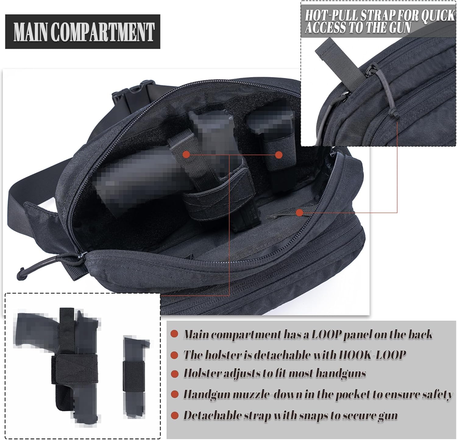 Tactical Fanny Pack for Handgun Pistol Concealed Carry, Quick Access Waist Bag for Everyday Gear EDC Outdoor Hiking with Gun Holster