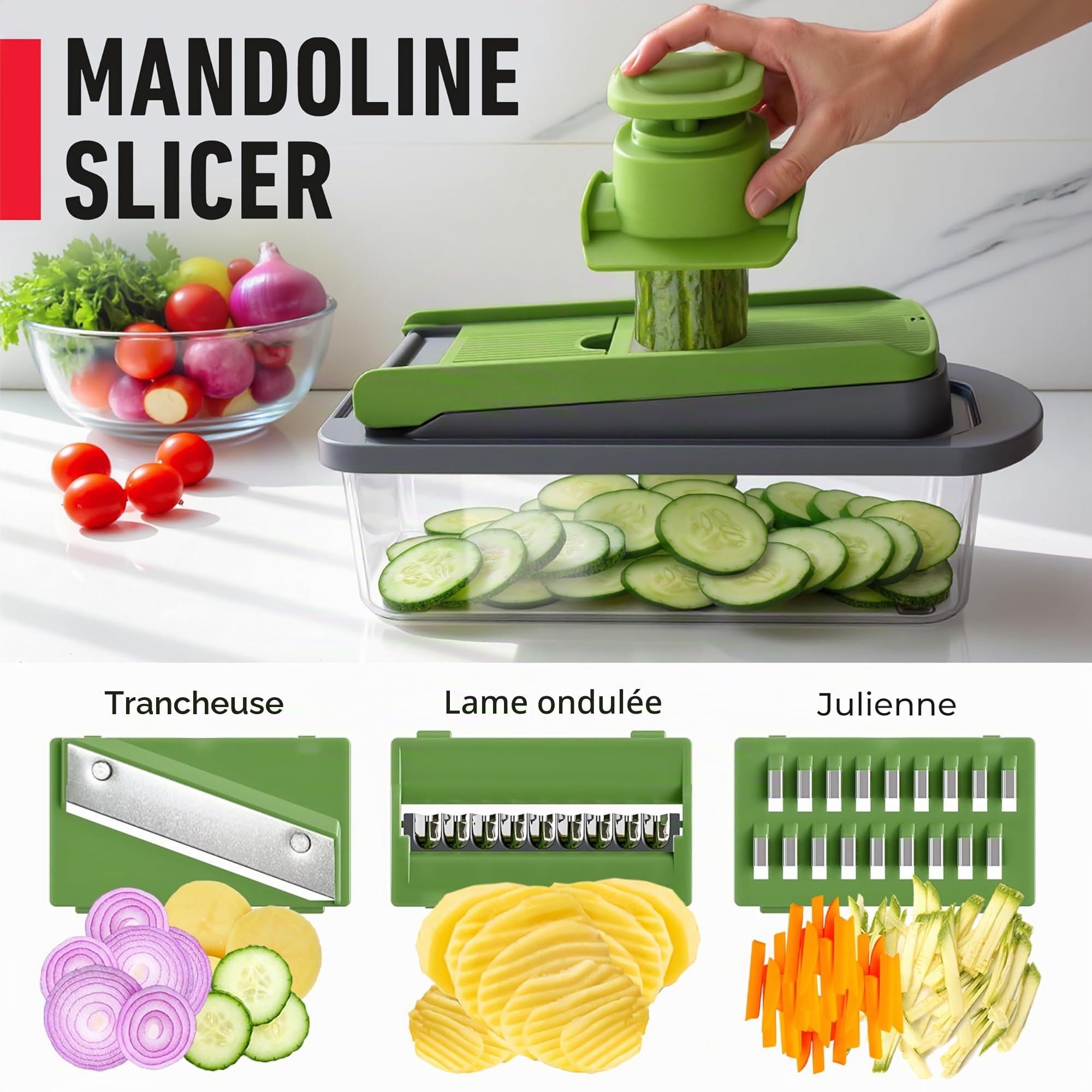 MUELLER HOME Pro-Series Hachoir à légumes 10 en 1 avec récipient 8 lames