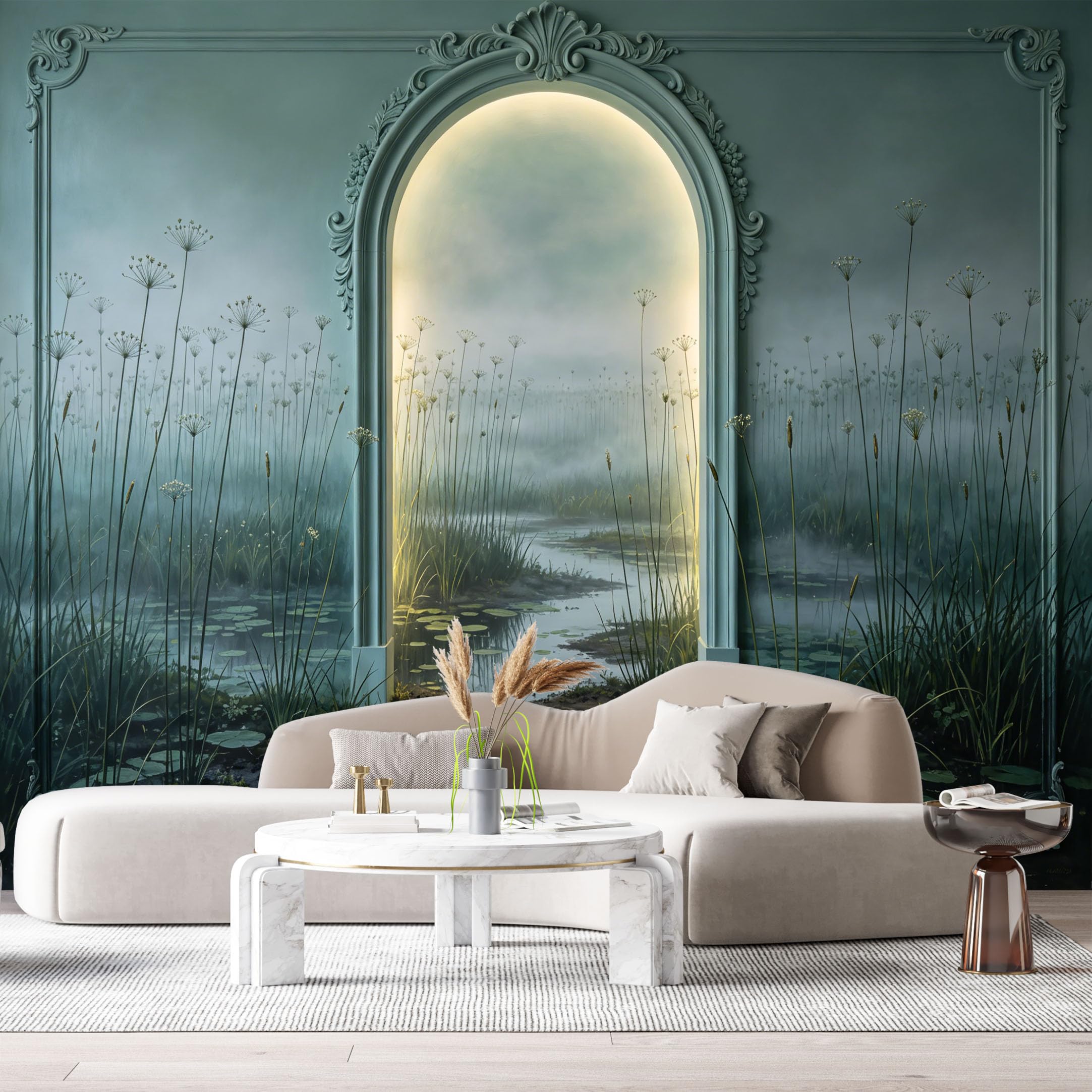 Custom Size Wall Murals Surreal Marshland Archway Ethereal Light 3D Trompe L'Oeil SelfAdhesiveWall Fabric Removable Wallpaper Wall Decor for Living Room Bedroom Bathroom