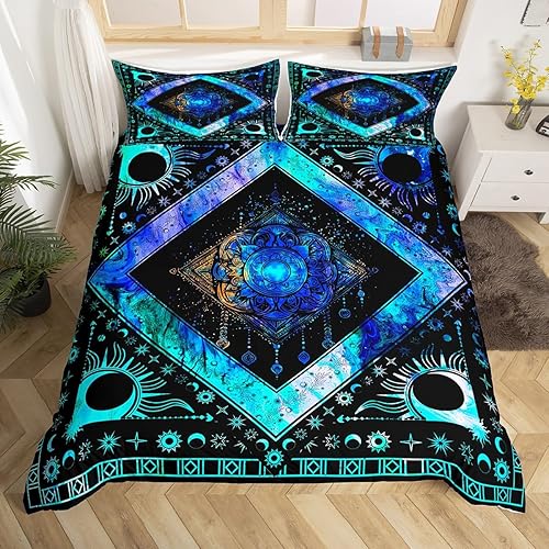 Miniatura 3 de Erosebridal Funda de edredón hippie atrapasueños bohemia, mandala psicodélico, galaxia psicodélica, funda de edredón tamaño Queen, color azul