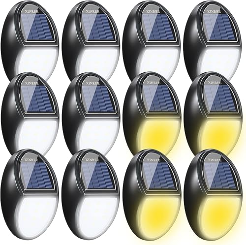 XINREE Paquete de 12 luces solares para exteriores para escalera, 8 unidades de color blanco frío y 4 unidades de color blanco cálido