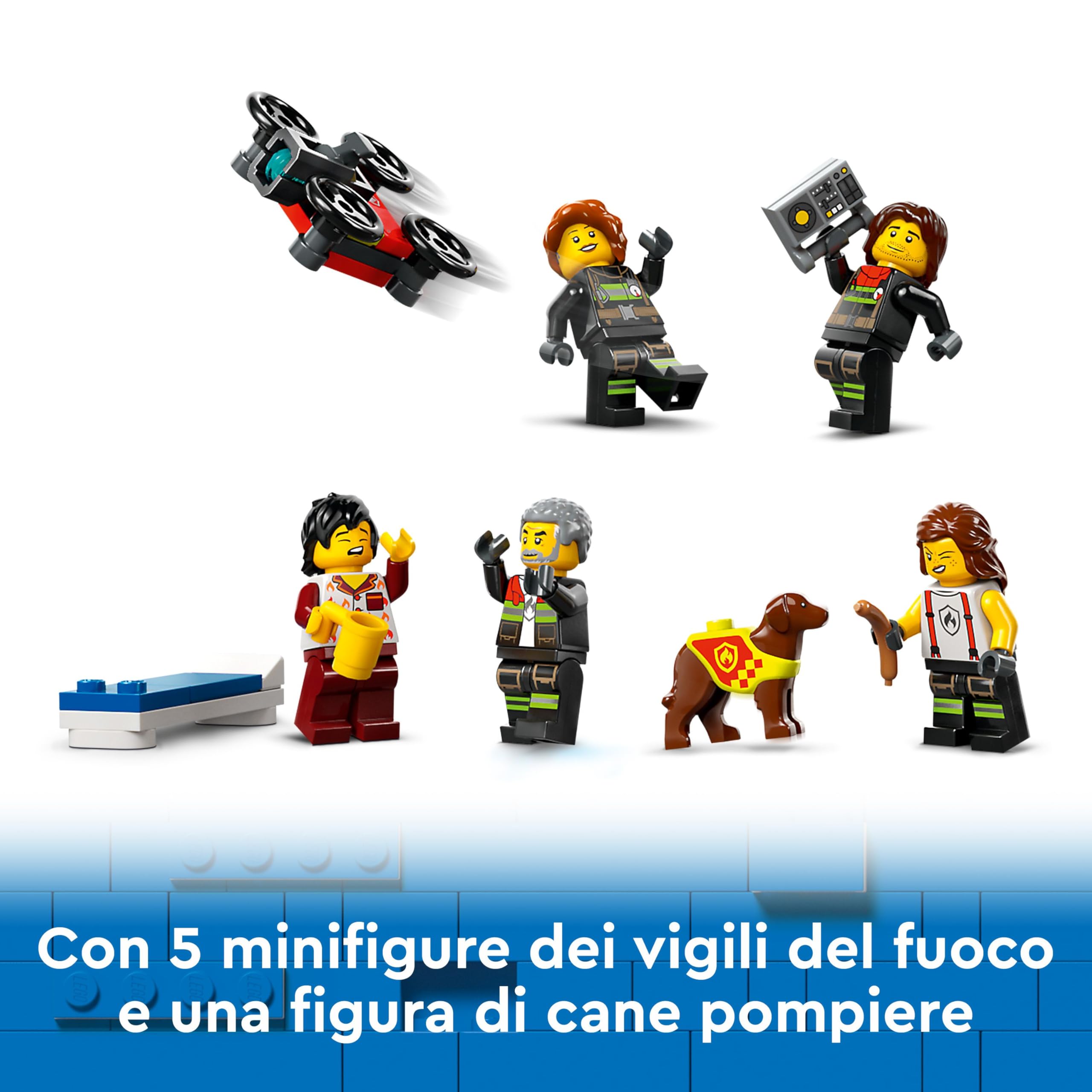 LEGO City Caserma dei Pompieri e Autopompa, Stazione con Camion Giocattolo d'Emergenza, 6 Minifigure, Cane e Accessori, Gioco d'Azione dei Vigili del Fuoco per Bambini e Bambine da 6 Anni in su 60414