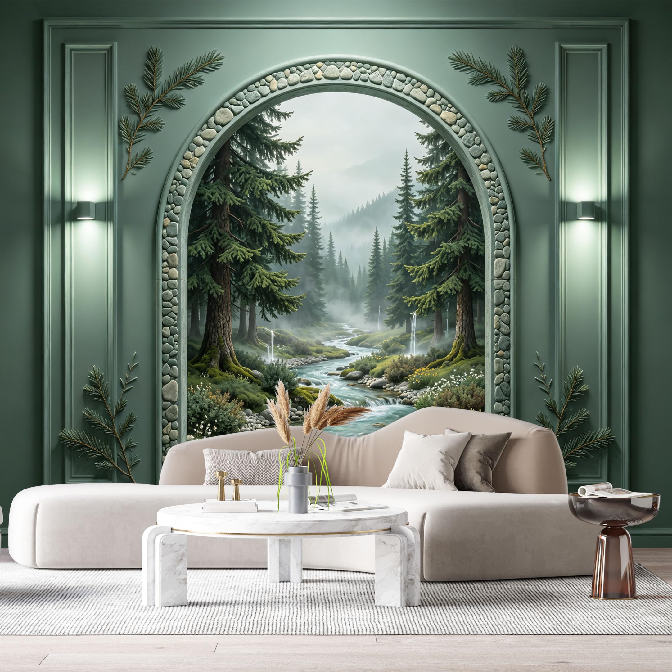 Custom Size Wall Murals Pine Forest River Landscape 3D Trompe L'Oeil SelfAdhesiveWall Fabric Removable Wallpaper Wall Decor for Living Room Bedroom Bathroom