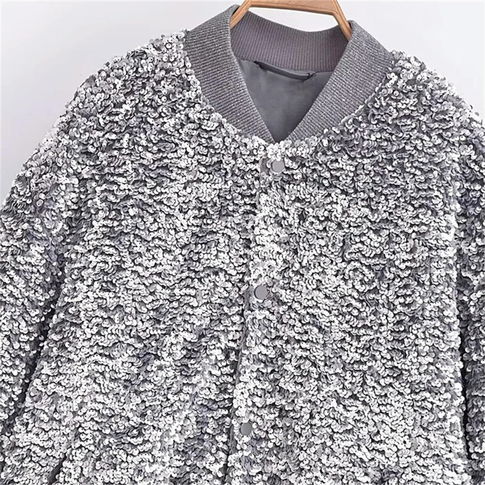 Cappotto da Giacca con Decorazione Versatile con Perline sciolte, Nuova Moda Primavera/Estate da Donna-Grigio Argento-S