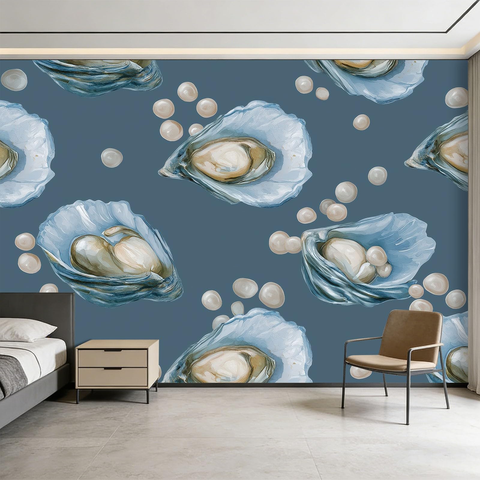 Carta da parati fotografica 500 x 280 cm con motivo perlato di lusso, decorazione per la casa, decorazione per la casa blu, decorazione artistica di alta qualità per soggiorno, camera dei bambini
