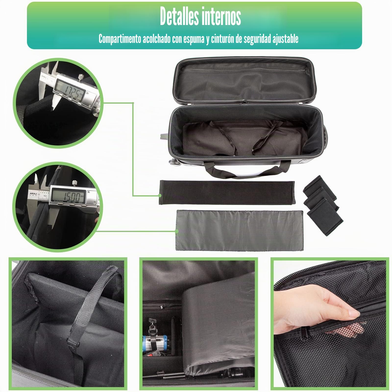 Equipo de Estudio fotográfico Carretilla Bolsa de Transporte, Acolchado con Ruedas portátil para trípode Soporte de luz estroboscópica Flash Accesorios, Black, 80.01× 29.97 × 26.92 cm