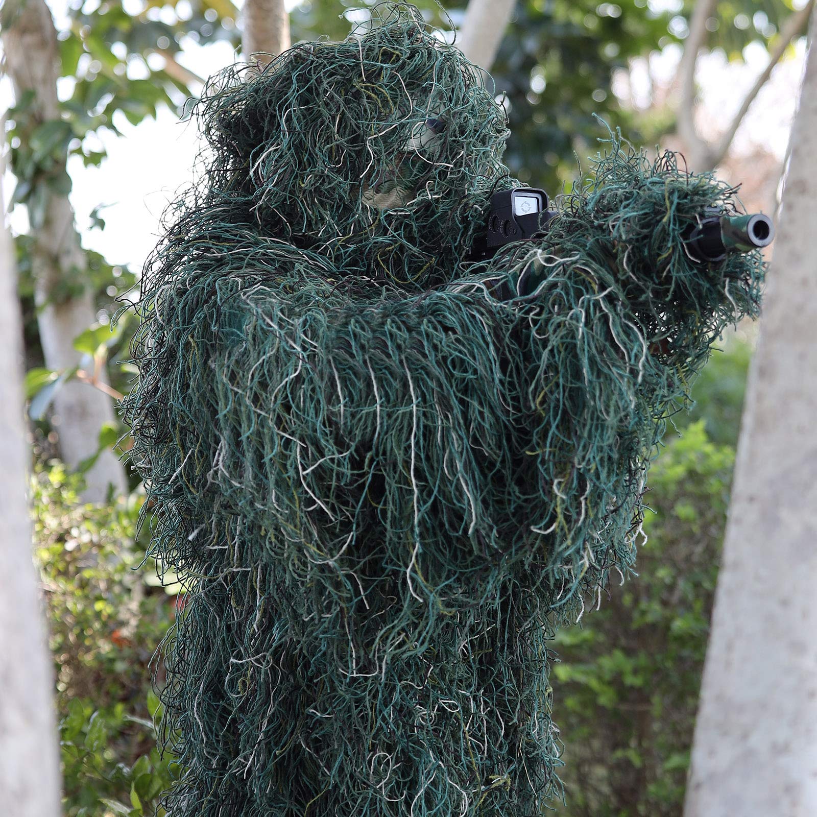 PELLOR Tuta Mimetica 3D Ghillie, 6 Pezzi Tactics,Abbigliamento da Caccia,Cecchino,Nastro Mimetico,Autoadesivo,Riutilizzabile,Mimetico,Cappello per Caccia,Campeggio