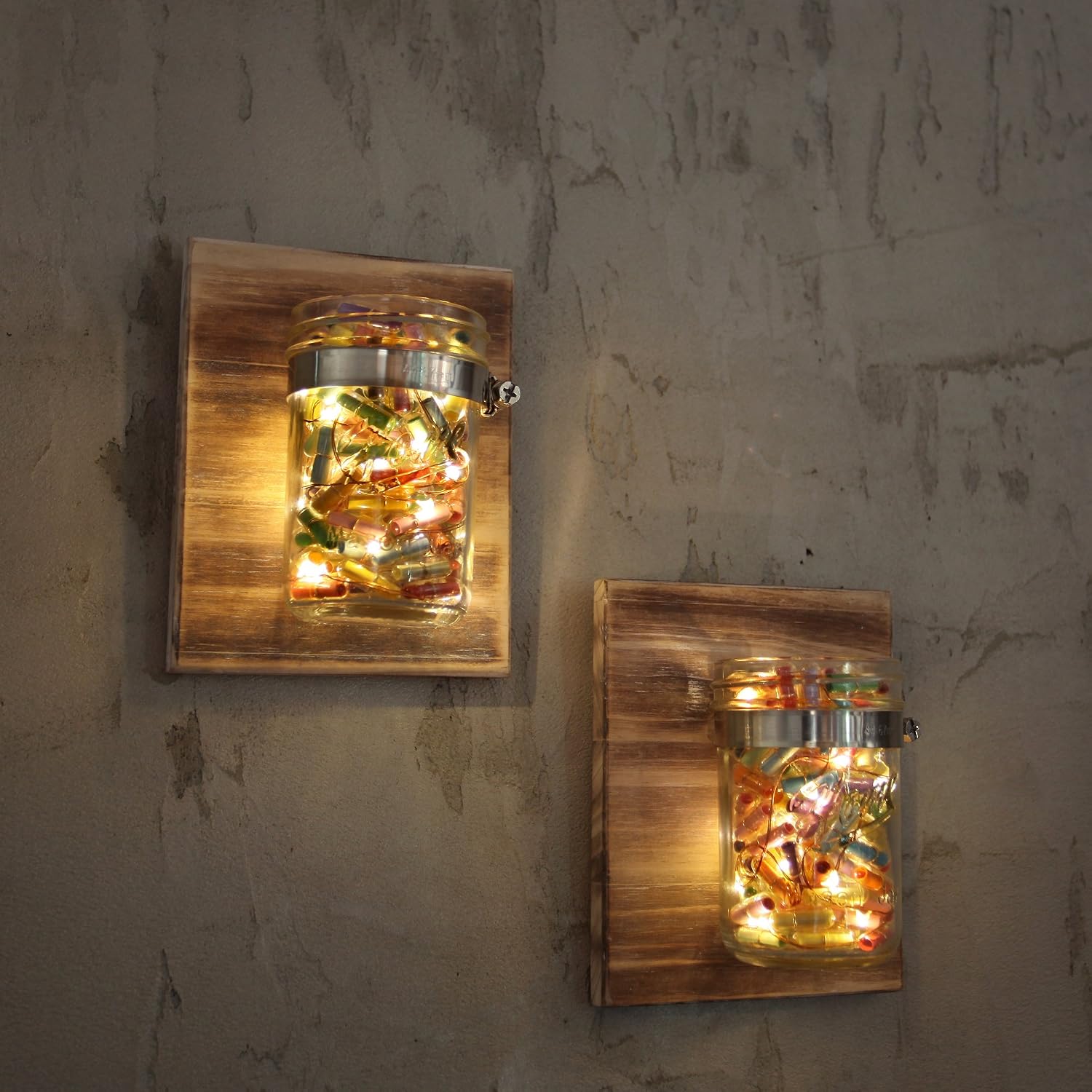 HOMKO Rustic Candle Holder Mason Jar Candle Sconces - Small Mason Jar Planter Set - Pair Mason Jar Organizers (Set of Two)