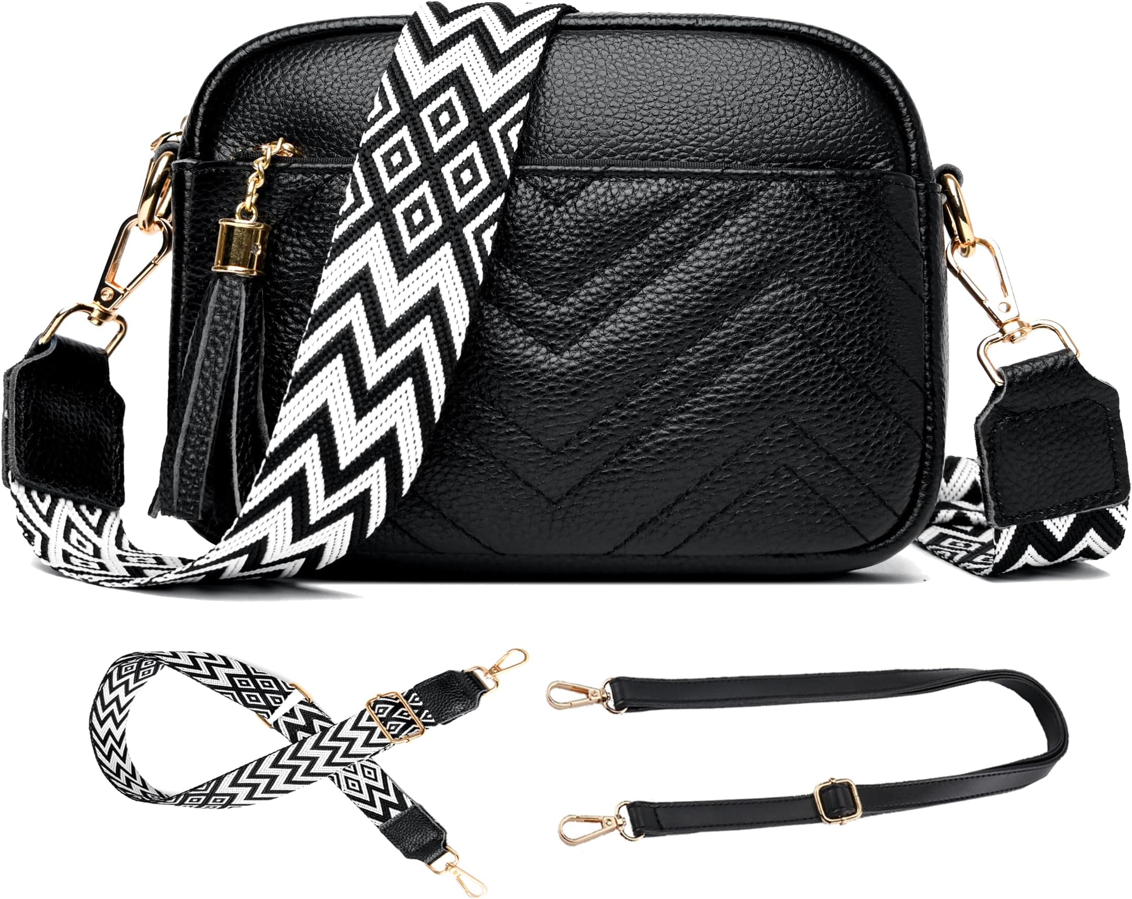 Umhängetasche Für Damen Breiter Gurt Leder Crossbody Bag,Umhängetasche