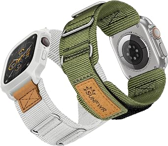 Bundle of the Rugged Nylon Velcro Apple Watch Band Army Green/Apricot grey