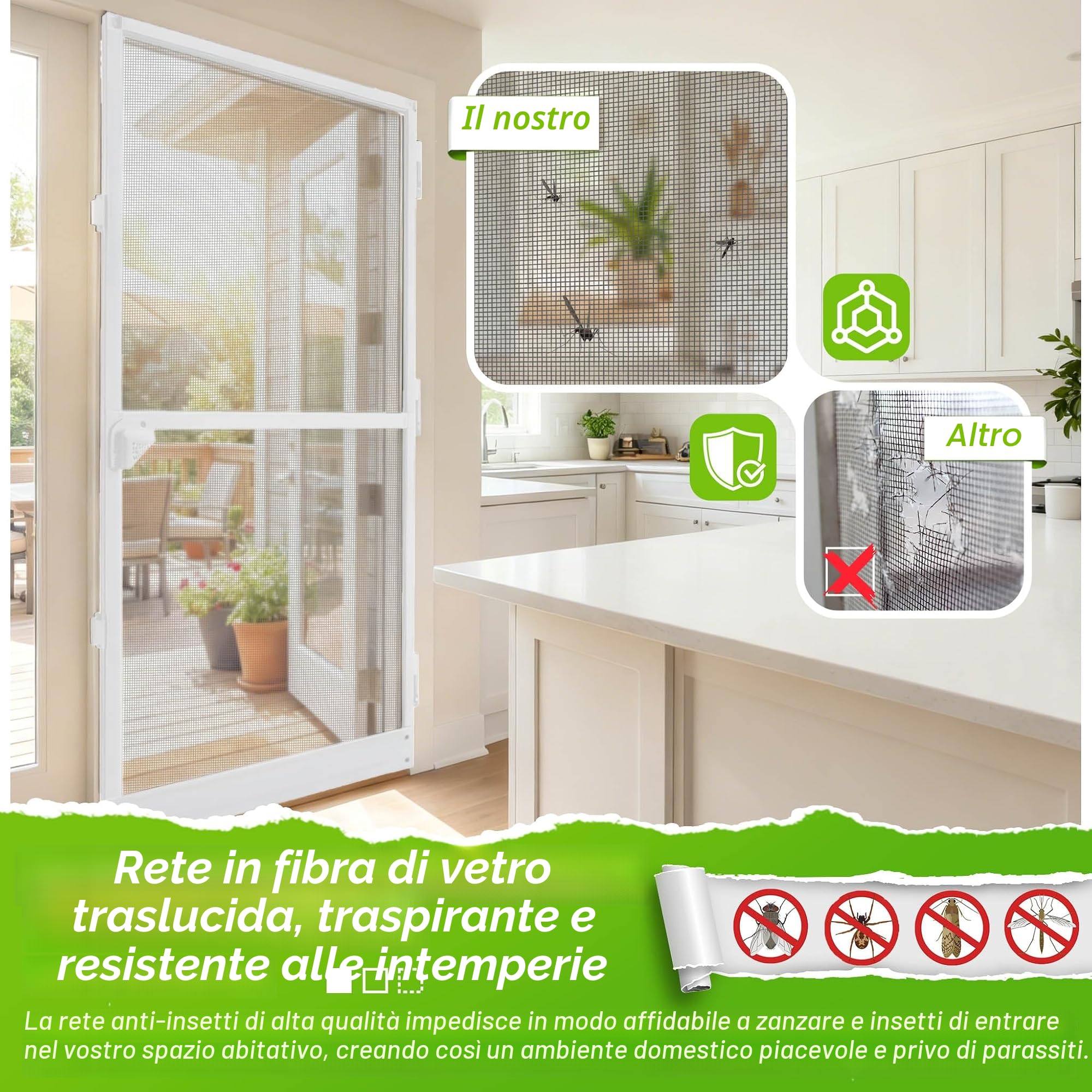 Aufun Zanzariera per porte fino a max. 120 x 240 cm, per porta con tessuto in fibra di vetro, Protezione Efficace Antinsetti Mosche, con telaio in alluminio bianco