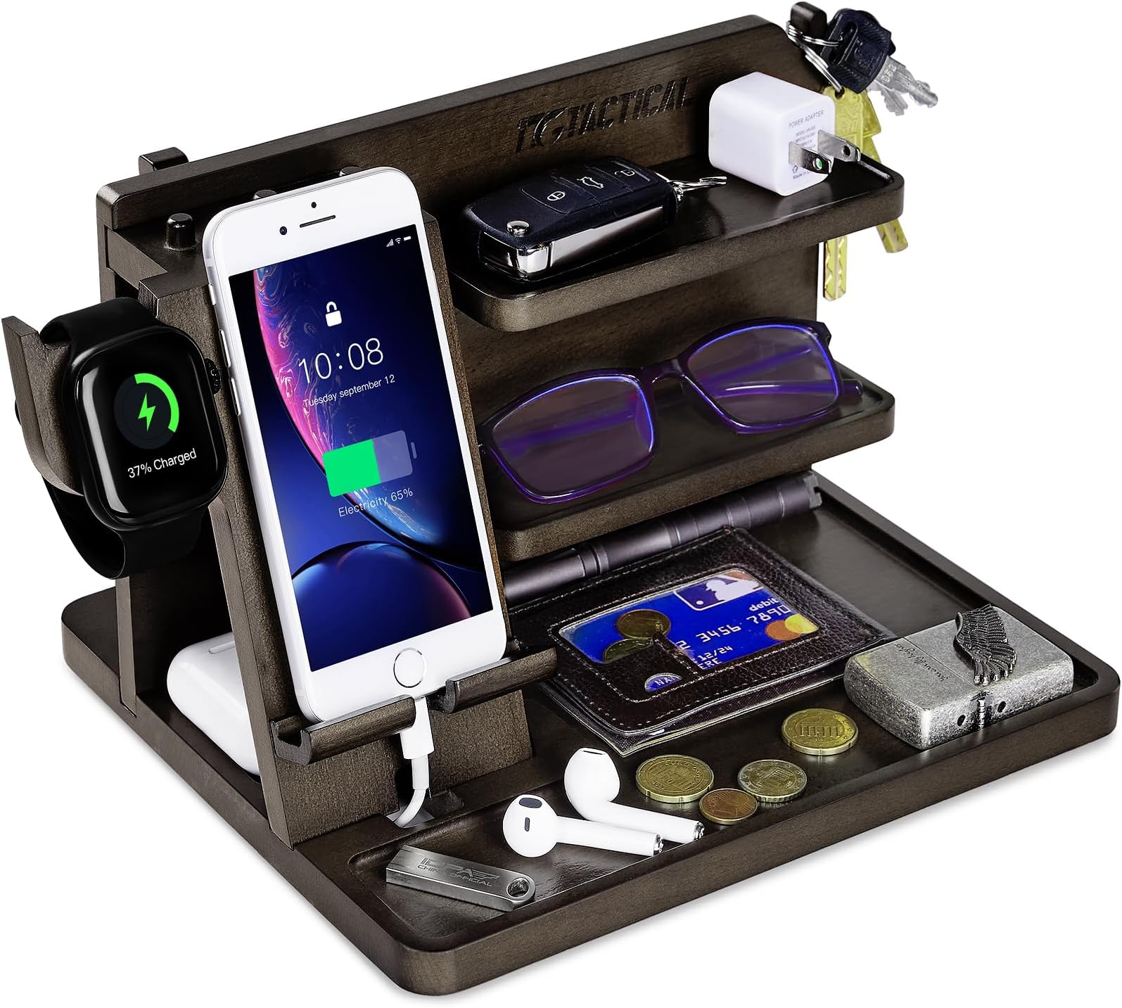 Amazon.com: 1TG Tactical Nightstand Organizer, Wood Phone Docking ...