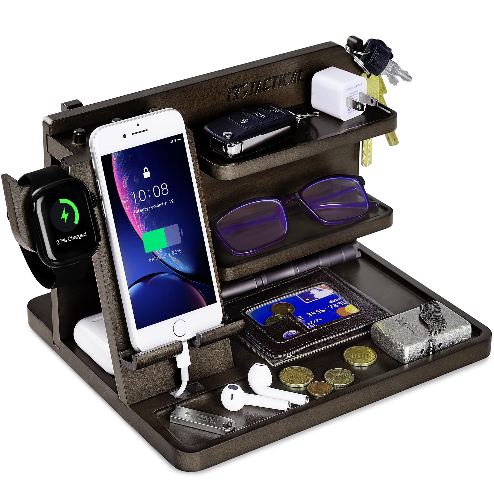 Phone Rack Unit Amazon.com: 1TG Tactical Nightstand Organizer, Wood Phone Docking ...