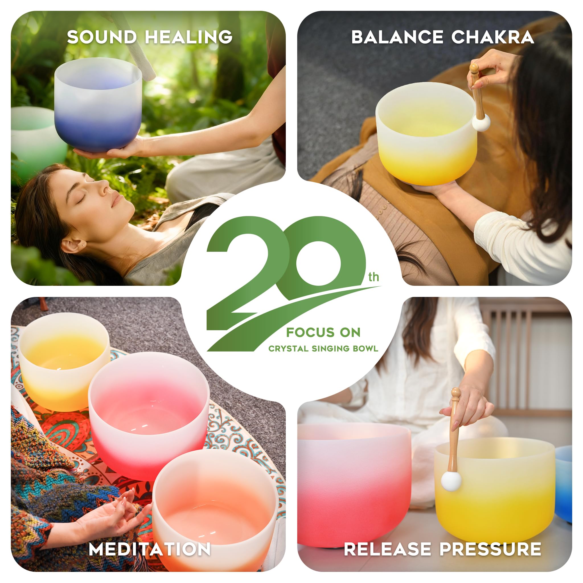CVNC 432HZ 6-12 Zoll Set von 7 PCS Aria Gradient Design Frosted Quartz Kristall Singen Schüsseln mit 2 PCS Tragetasche für Klangheilung und Therapie Meditation