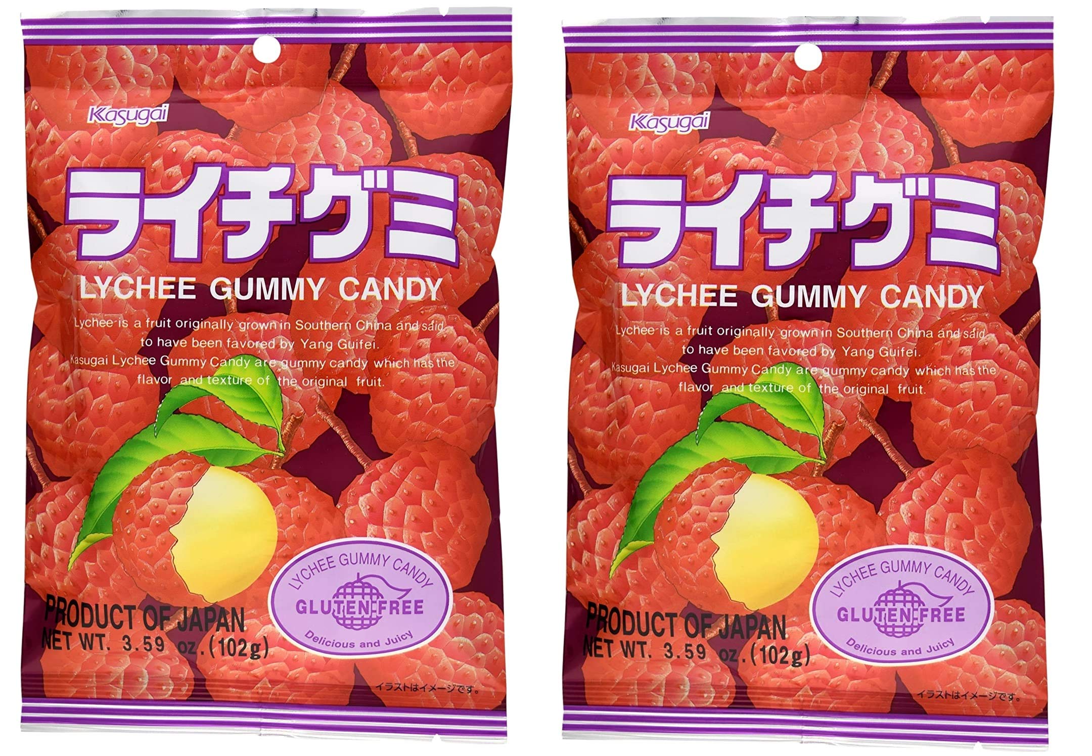 Japanese Fruit Gummy Candy from Kasugai - Lychee - 102g (2-Pack)
