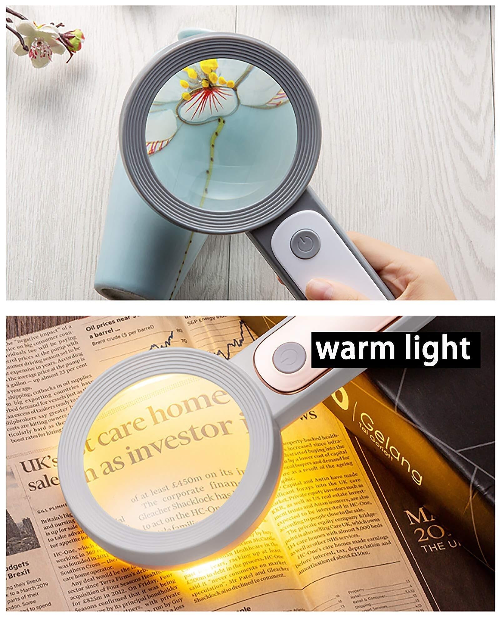 Lupa 30X, Lupa Grande de Mano de 18 LED con luz, Lupa de Vidrio de 80 mm, Lupa iluminada para Lectura, mapas, Pasatiempos, Manualidades, visión Chaser of Light