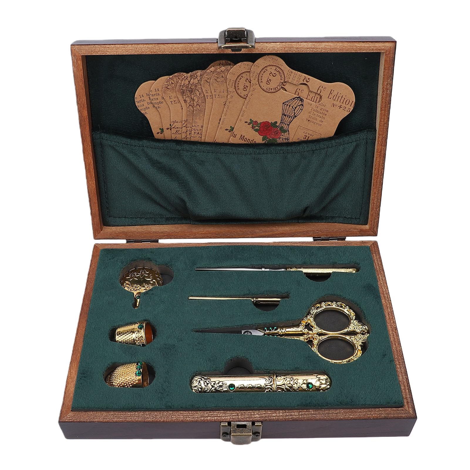 Generic Kit de Tijeras de Bordado Vintage, Herramientas de Costura Antiguas para Manualidades y Coleccionismo, Elegante Caja de Madera