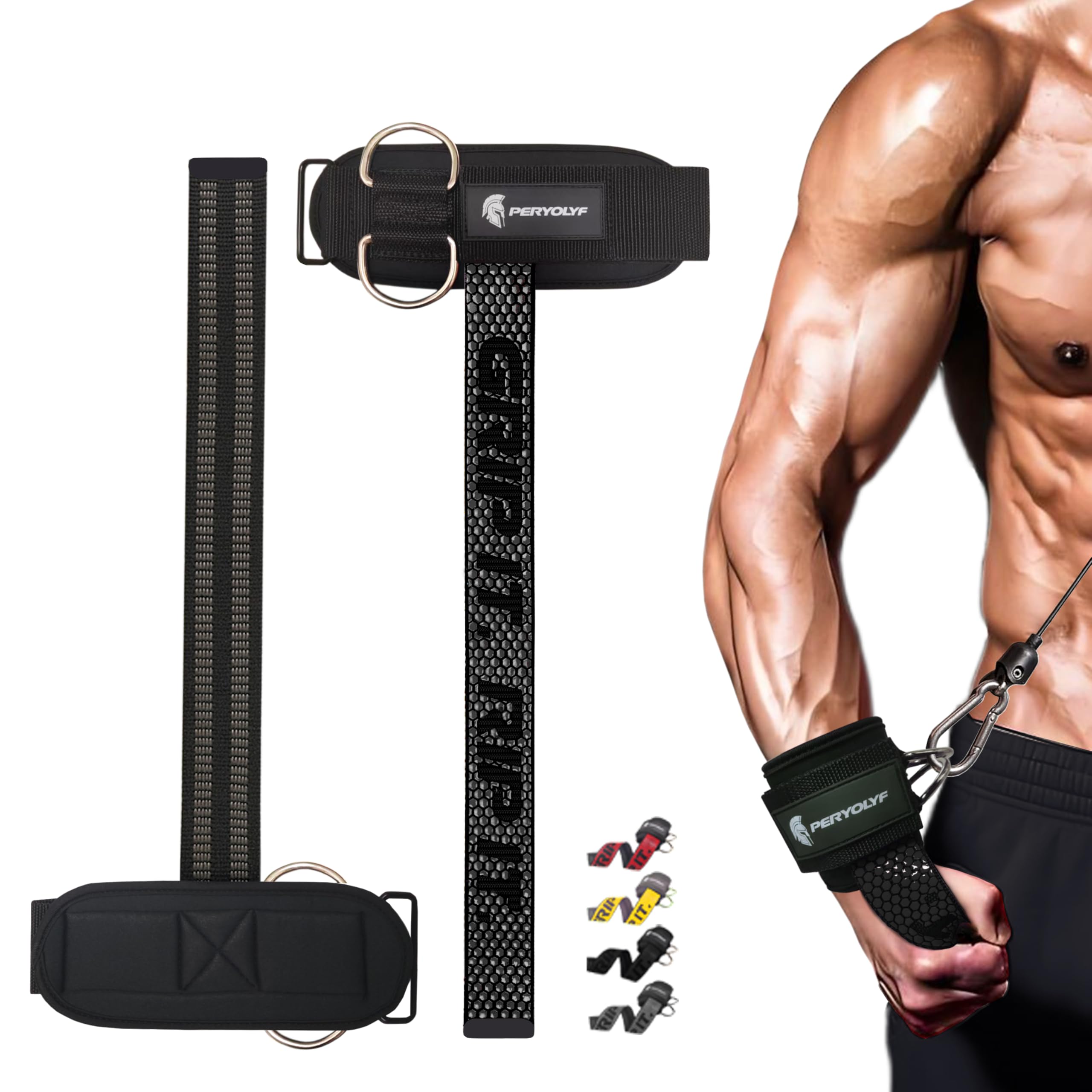 Photo 1 of ?Double-Side Anti-Slip PERYOLYF Lifting Straps with D Ring - Adjustable Gym Straps for Deadlifts, Weightlifting & Cable Machine - Thick Wrist Support for Men & Women (Black)??