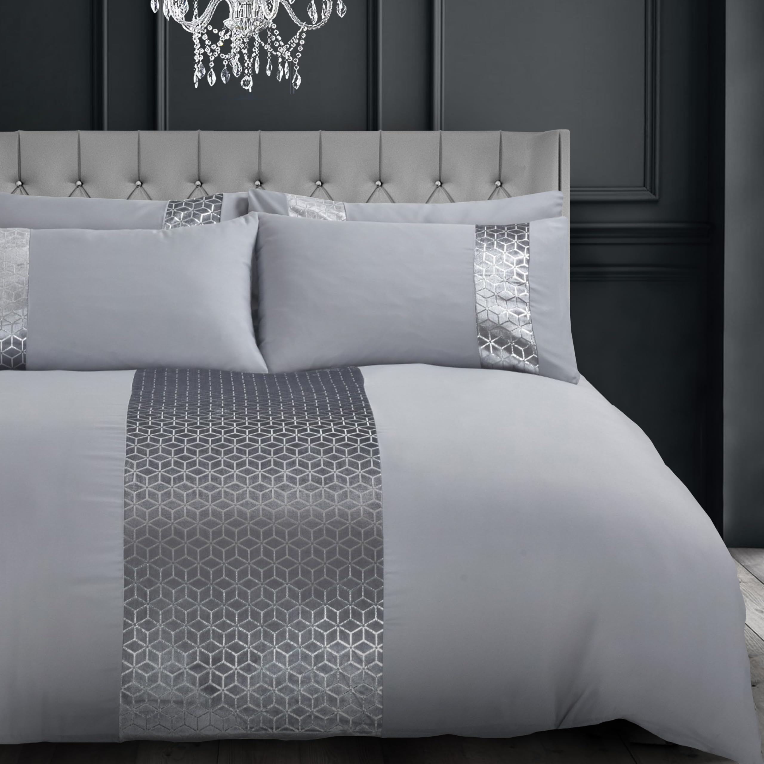 Intimates Silver Velvet Sparkle/Bling Bedding Set Duvet/Quilt Cover And Pillowcase Set (, Double)
