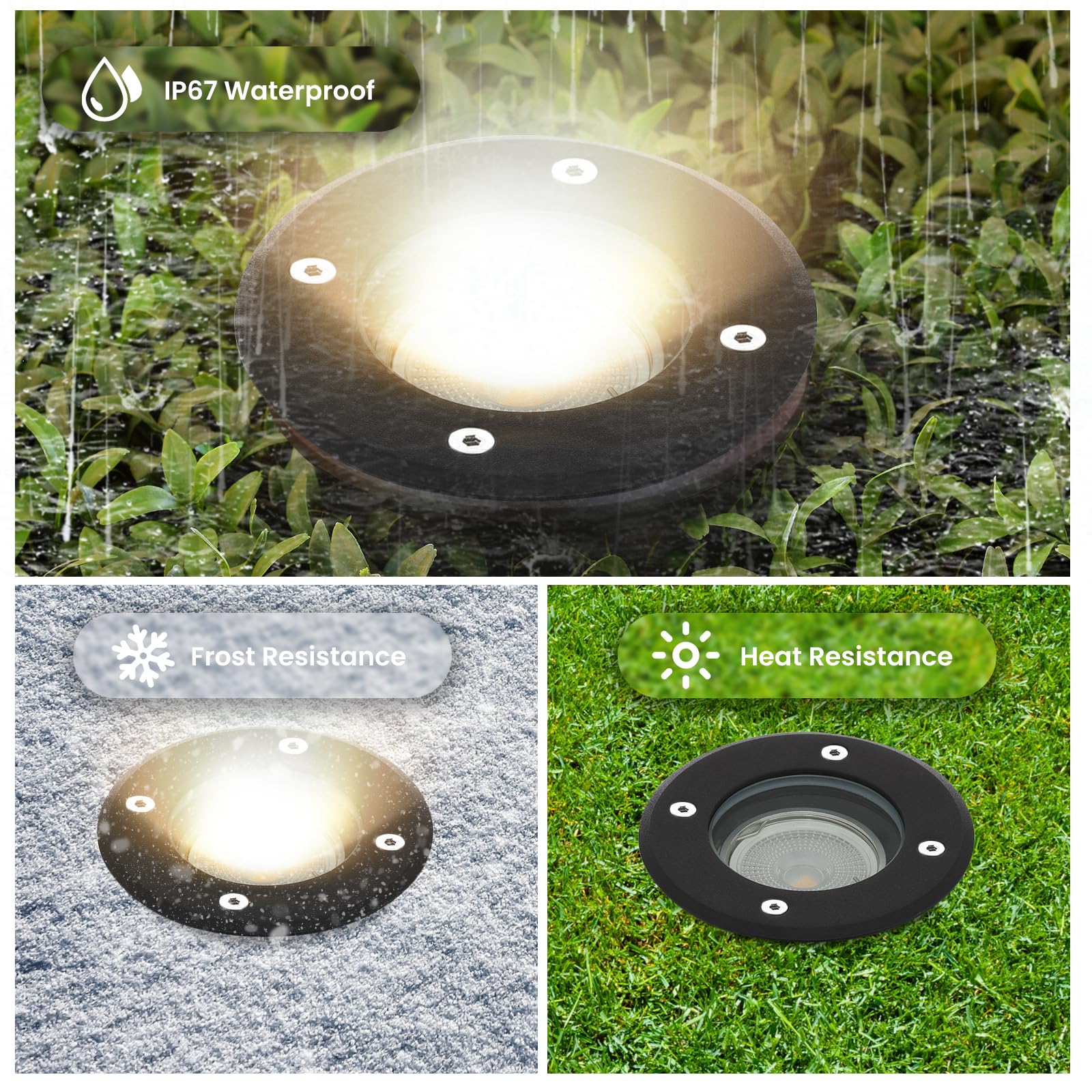 4pcs Faretto led da esterno per Gu10 3w 230v Bianco Caldo 3000k, IP67 Impermeabile Faretti da giardino, Faretti incasso esterni per Esterni, Giardino, Terrazza, Cortile, Passerella