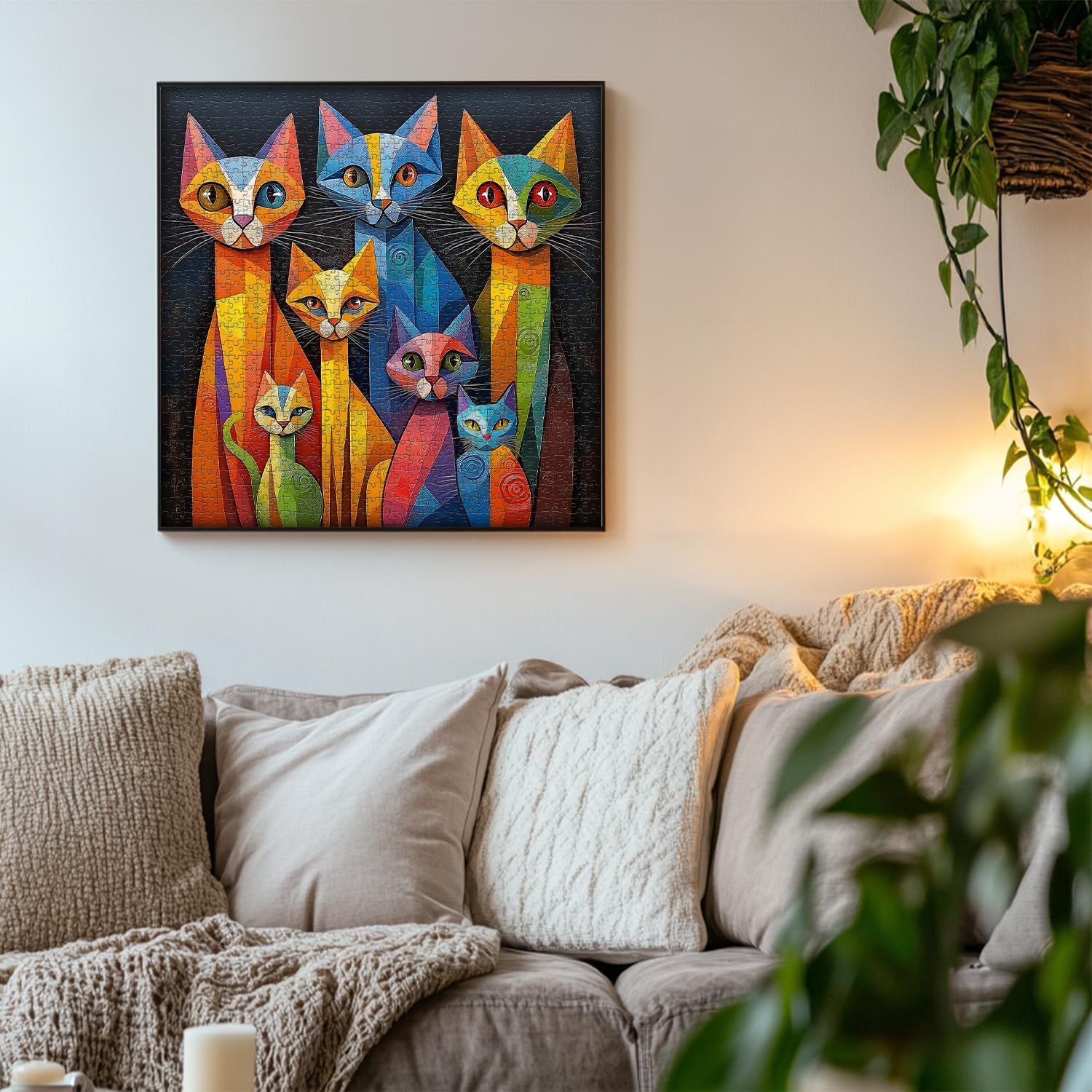 PICKFORU Geometric Art Cat Jigsaw Puzzles 1000 Pieces, Gradient Animal Puzzles for Adults, Impossible Hard Unique Kitten Puzzle