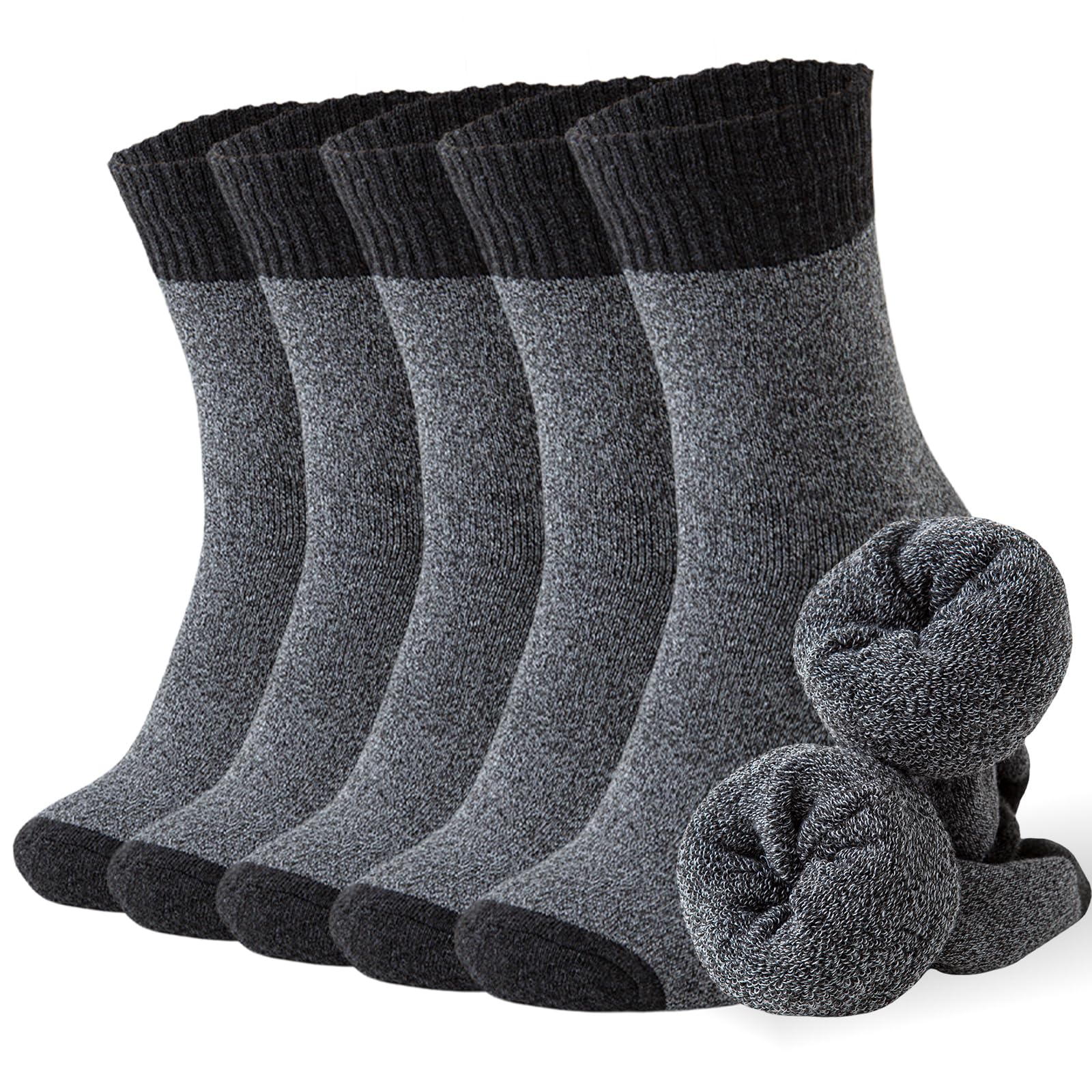 VoJoPi Mens Thermal Socks, 5 Pairs Warm Wool Winter Cozy Cushioned Thick Socks For Hiking Walking Work Casual, Uk 6-11