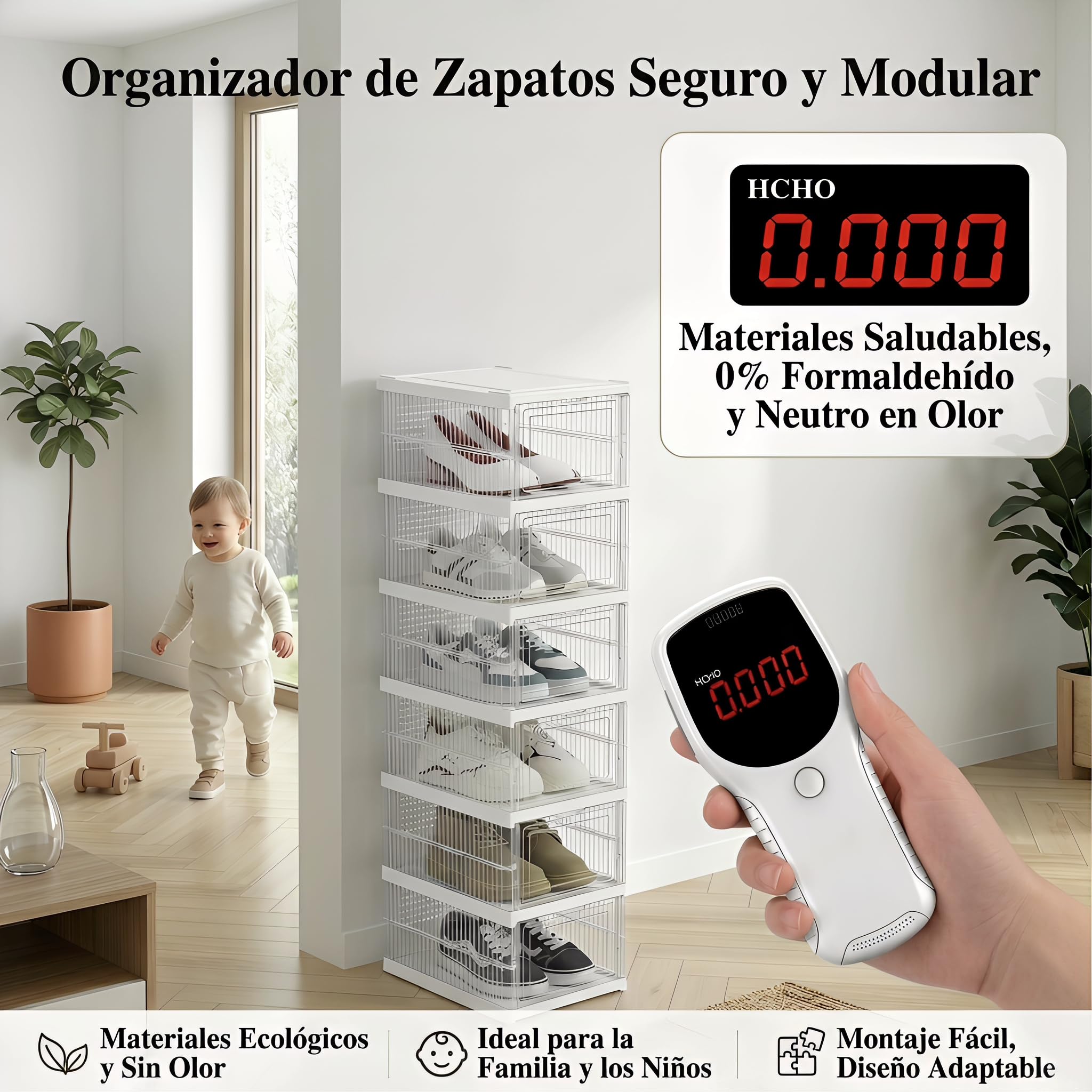 Zapatero apilable, 24 niveles, transparente, plegable, plástico grueso, para zapatillas hasta la talla 46, ahorro de espacio, montaje de 1 minuto, color blanco