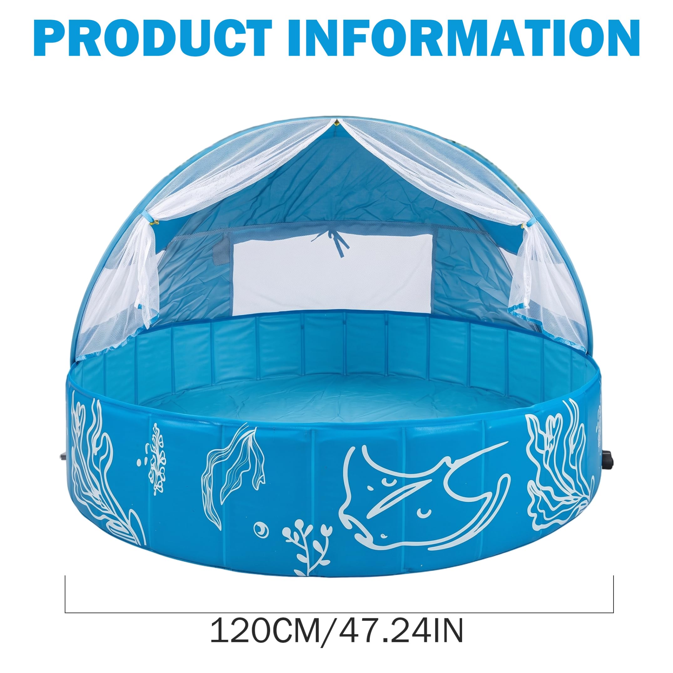 Piscine pour Enfants avec auvent, pataugeoire Pliable protégée Contre Les UV, Bleue