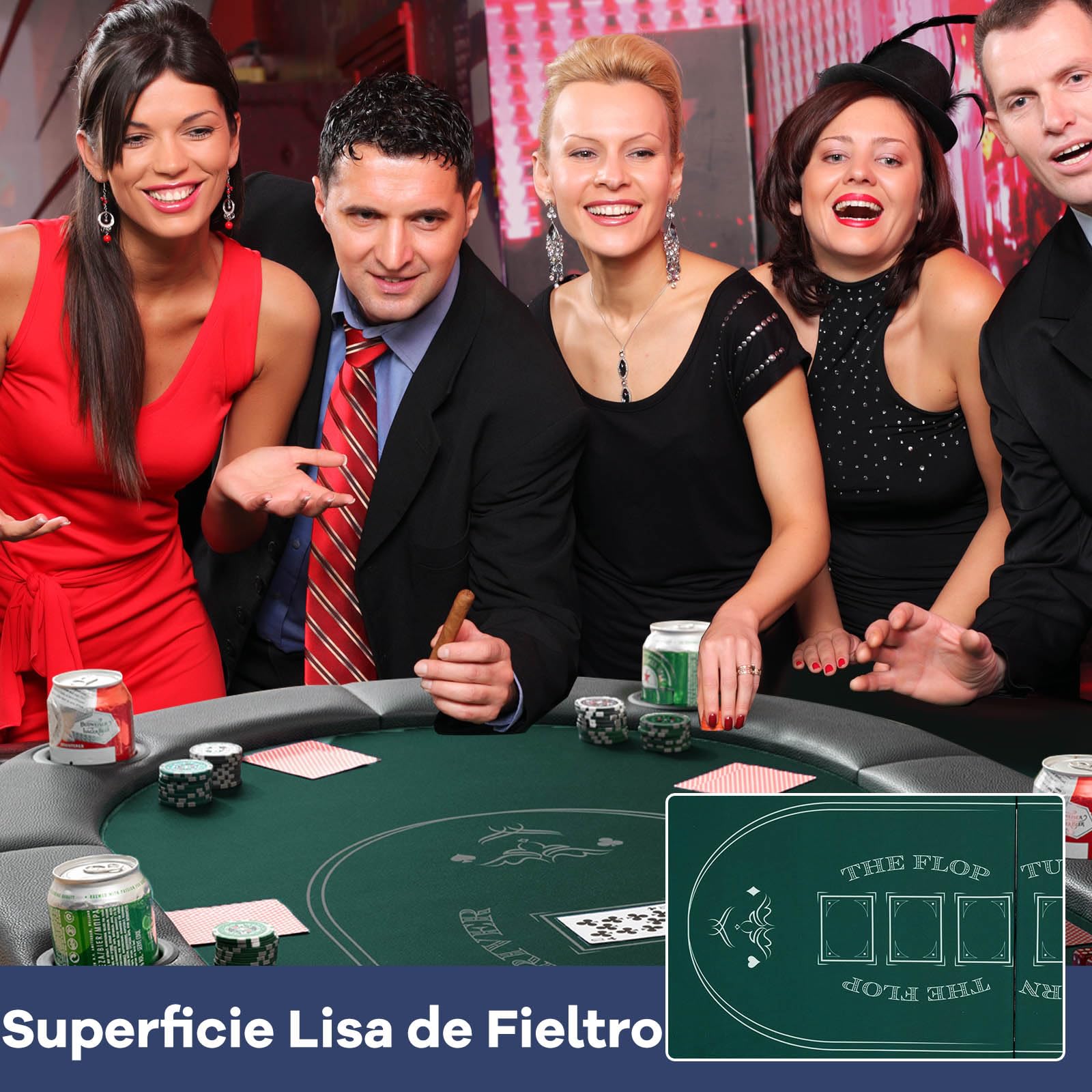 GOPLUS Mesa de Póker para 8 Jugadores, Juego de Cartas Plegable de 182 cm con 8 Portavasos de Metal, Barandas Acolchadas, Blackjack Texas Hold'em para Casa, Fiestas (Verde)
