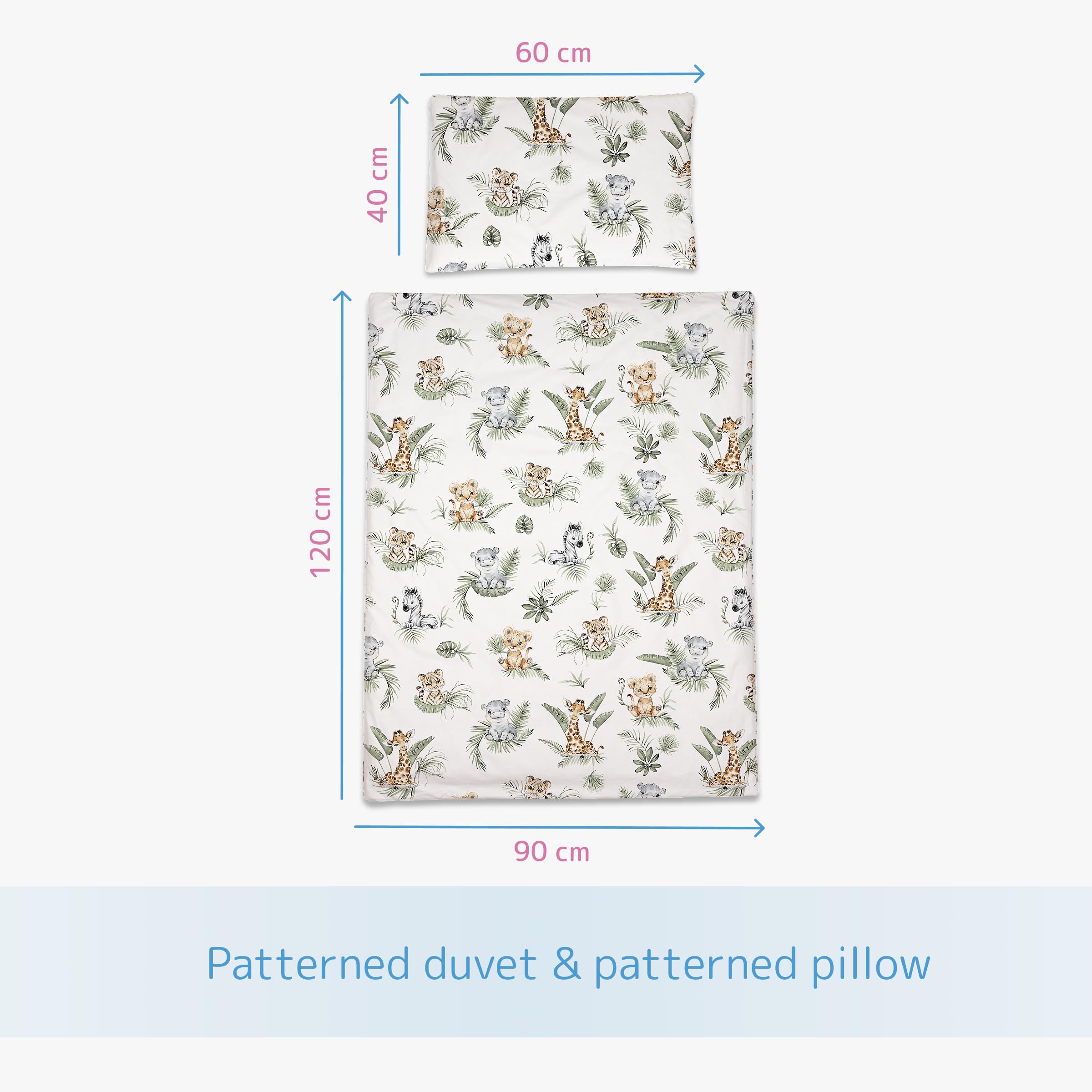 Baby Comfort Juego de 2 Piezas de edredón y Almohada para bebés y niños, 120 x 90 cm, para Adaptarse a la Cuna Infantil (Safari)