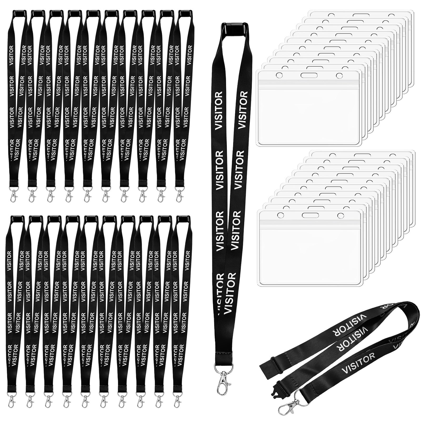 Libomzee 20PCS Black Visitor Lanyards with 20 Name Badges Holders