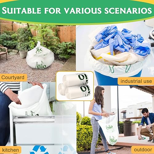 Miniatura 7 de Bolsas de basura compostables blancas biodegradables, bolsas de basura grandes de cocina de 13 galones, 50 unidades, resistentes 49.2 litros, bolsas