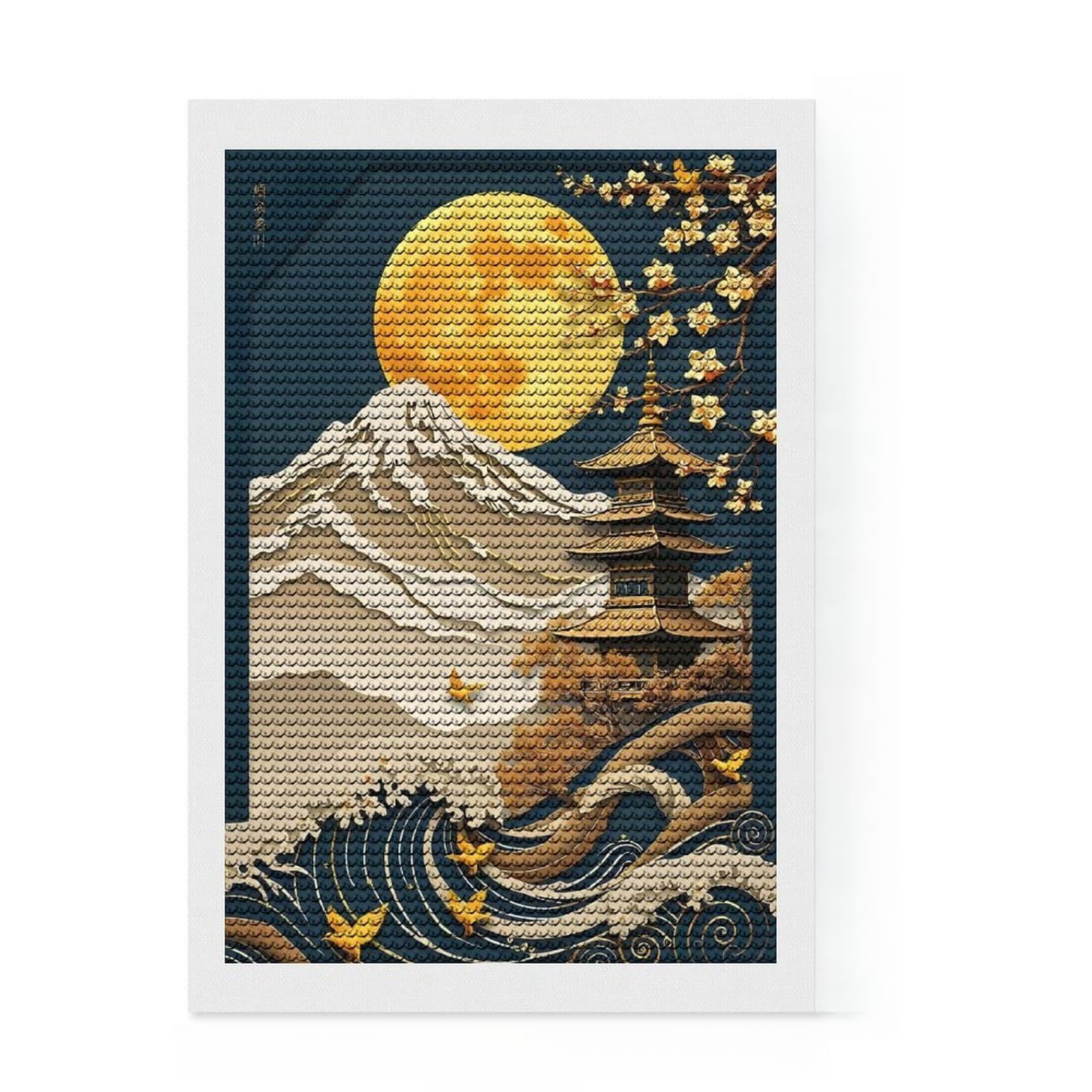 Junmoney Abstract Japanese Landscap Round Drill Diamond Painting 8"x12", for Teens, Farmhouse Decor, Pleasing Wall Art Project, Festive Craft Gift