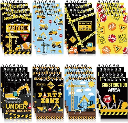 Containlol 24 piezas de recuerdos de fiesta de construcción, mini cuadernos de espiral de construcción, camión, fiesta de cumpleaños, suministros de