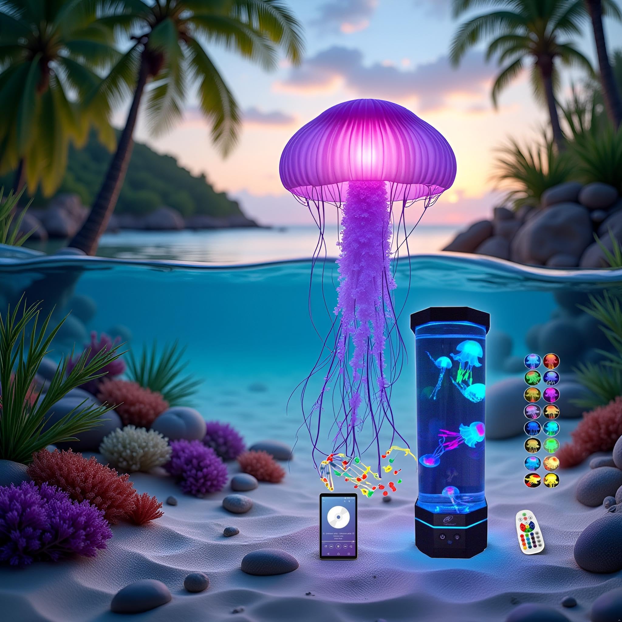Lightahead Lampada a LED per acquario a meduse sensoriali con altoparlante Bluetooth e effetti di luce che cambiano colore, maestosa e in piedi alta 30,5 cm, media (30,5 cm di altezza)
