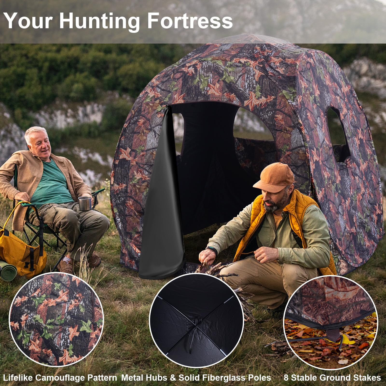 HOMASIS Tenda da Caccia per 2-3 Persone, Capanno Mimetico con 3 Finestre e Porta, Tenda da Caccia Portatile con Borsa per Il Trasporto, 152 x 152 x 163 cm