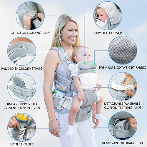 Miniatura 3 de Portabebés orgánico para recién nacidos a niños pequeños portabebés y niños con soporte lumbar para hombres y mujeres mochila para senderismo -