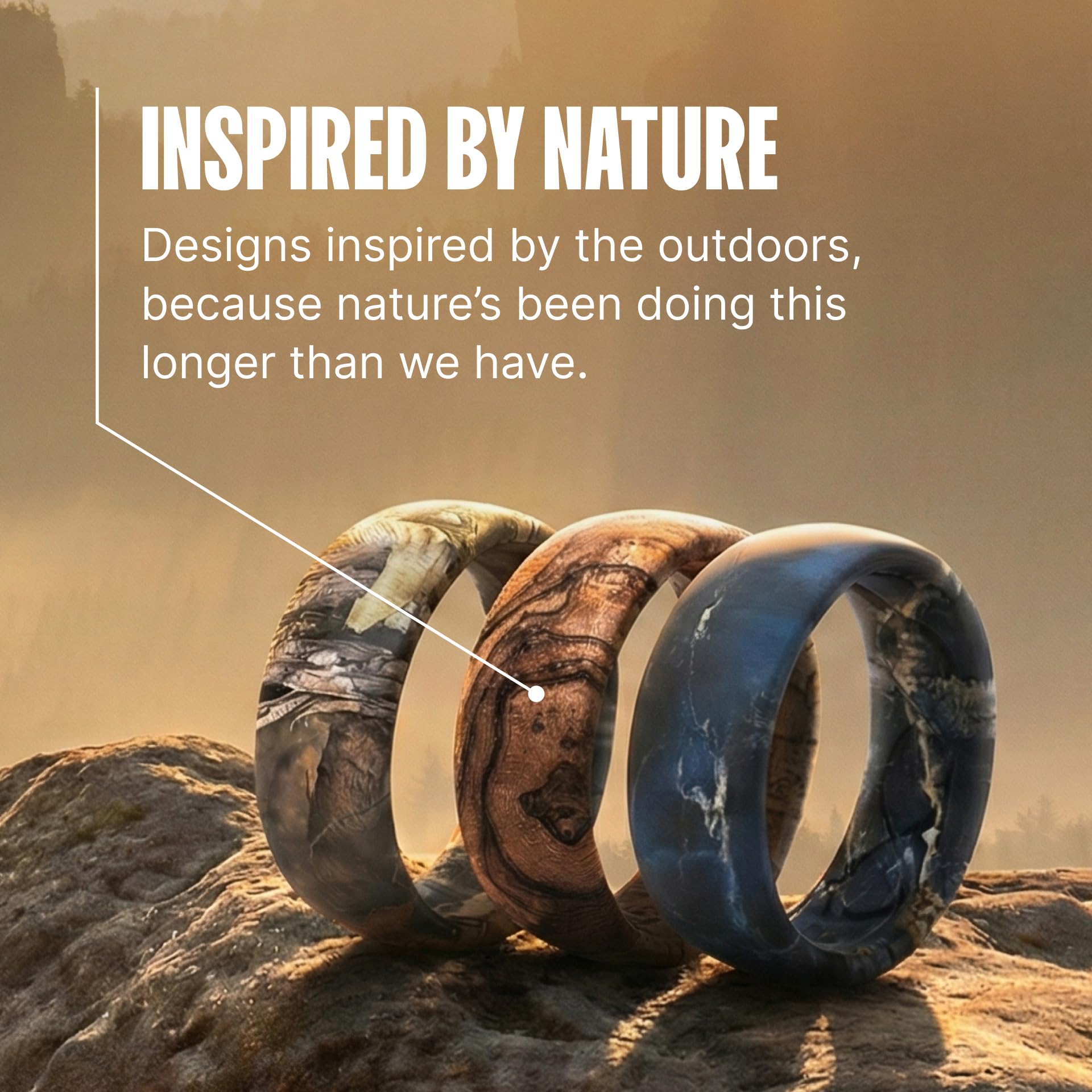 Groove Life Mossy Oak Camo Silicone Ring Breathable Rubber Wedding Rings for Men, Lifetime Coverage, Unique Design, Comfort Fit Ring