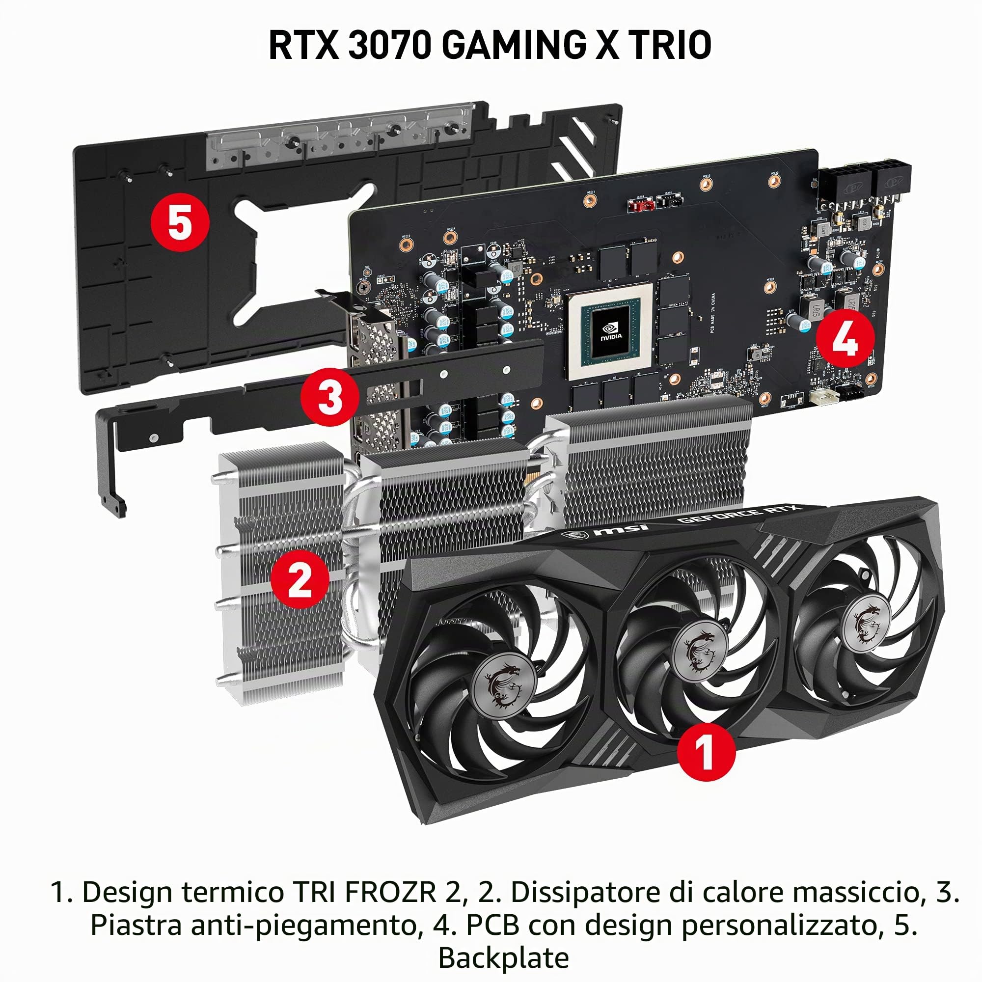 msi GeForce RTX 3070 GAMING X TRIO Scheda Video Gaming TRI FROZR 2, TORX Fan 4.0, 8GB GDDR6, 256 bit, PCI Express Gen 4, DisplayPort v1.4a, HDMI 2.1, Zero Frozr, ideale per 1440p, Ray Tracing