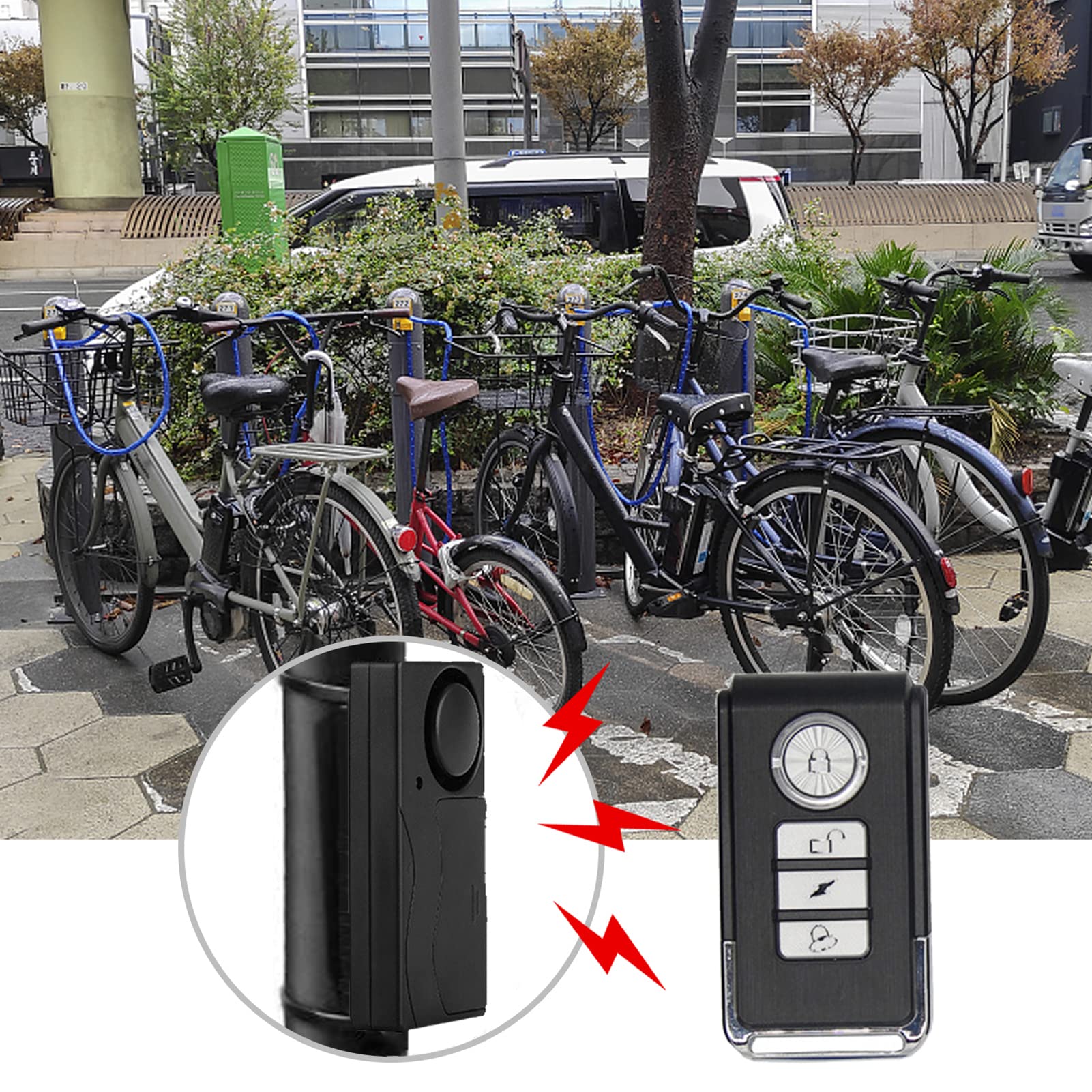 Shkalacar Alarm rowerowy 110 dB, bezprzewodowy czujnik ruchu wibracyjnego Czujniki bezpieczeństwa do rowerów motocyklowych Alarm rowerowy z pilotem