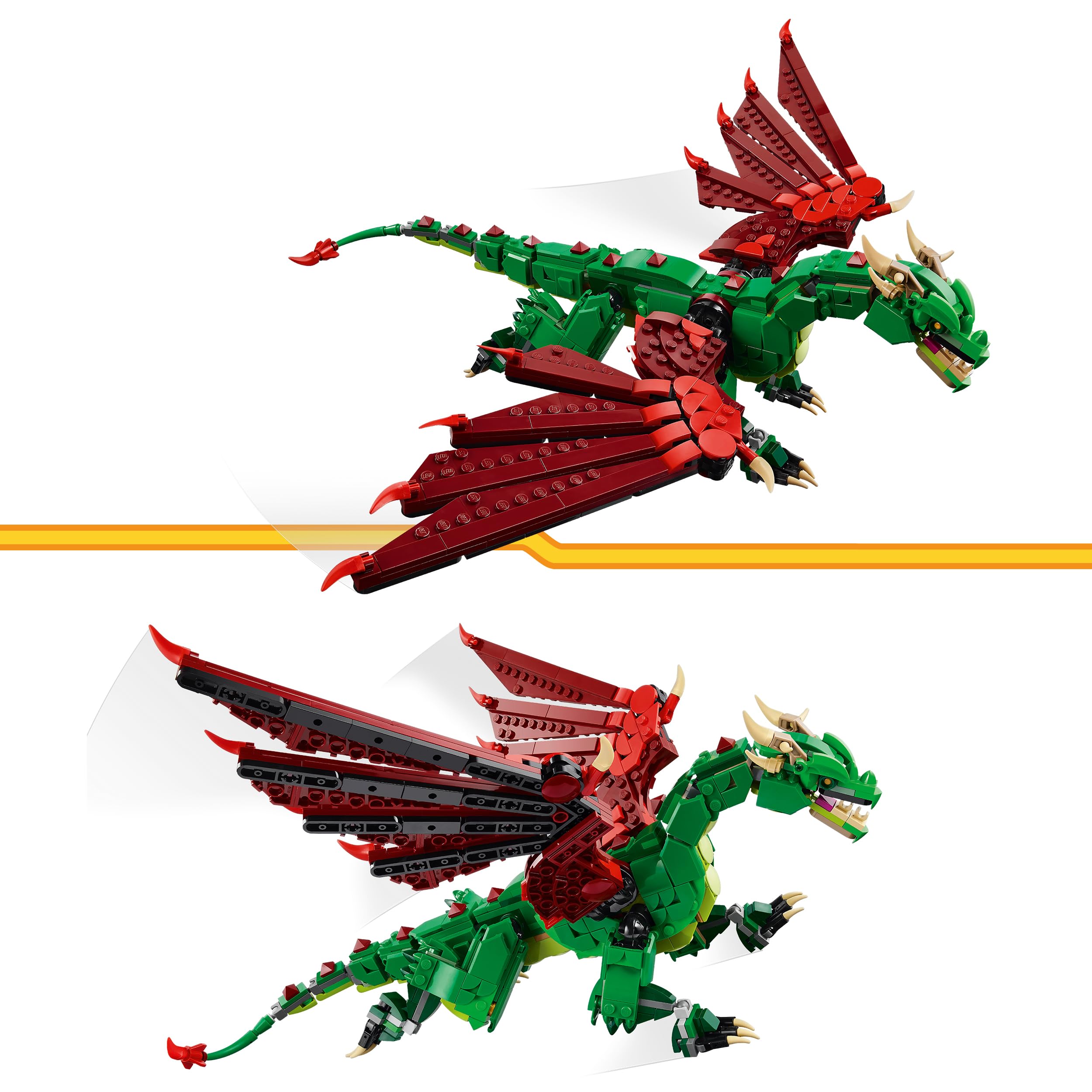 LEGO Creator 3 w 1 Średniowieczny smok, Zabawka Konstrukcyjna dla Dziecka do Przebudowania na Mityczne Stworzenia: Węża Morskiego lub Feniksa, Prezent dla 9-latka, Dziewczynki i Chłopca 31161