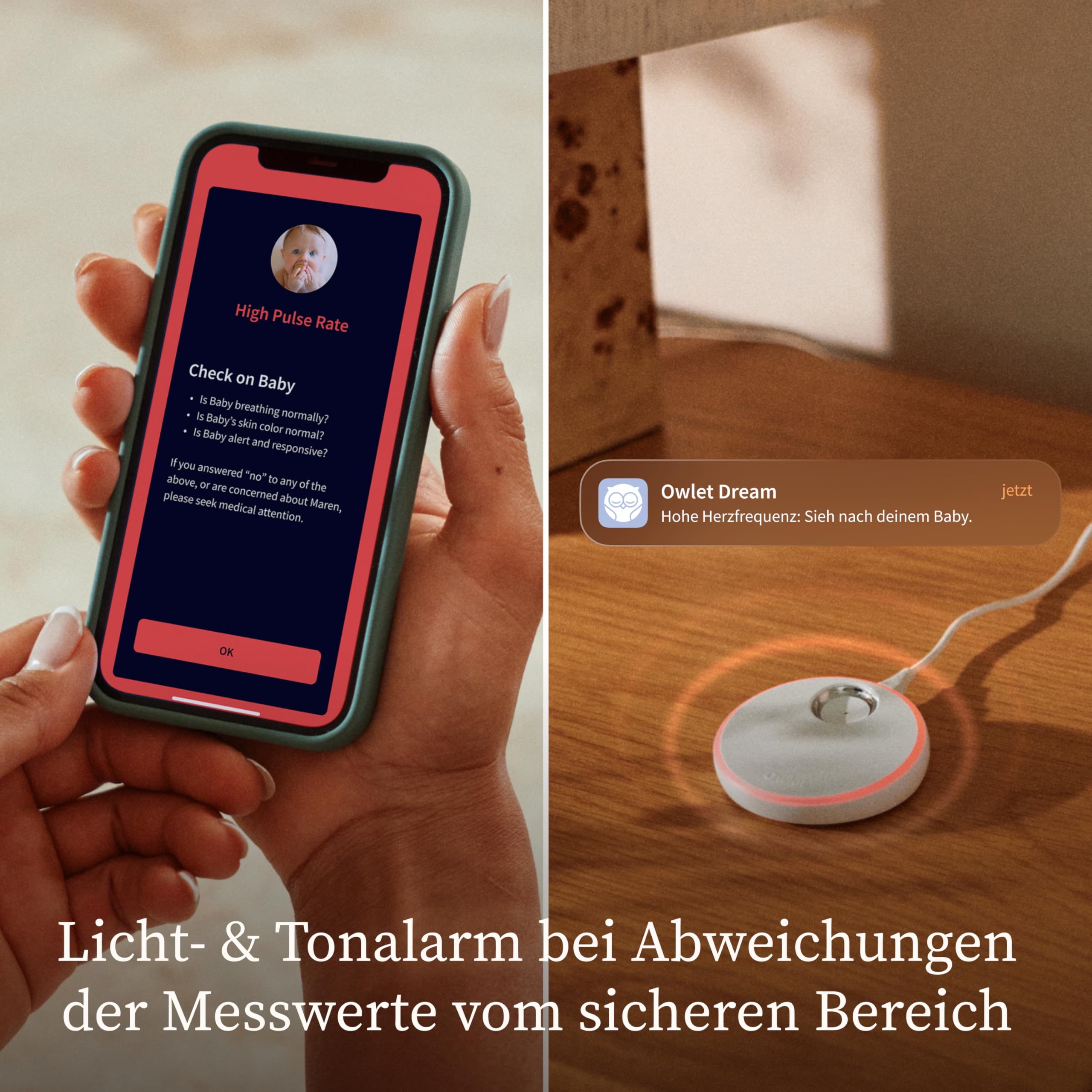Owlet Dream Duo – Smartes Babyphone mit App | Sensorbasierte Babyüberwachung mit Dream Sock®, 2K HD Kamera, Schlaftracking & Echtzeit-Benachrichtigungen | WLAN (Mint)
