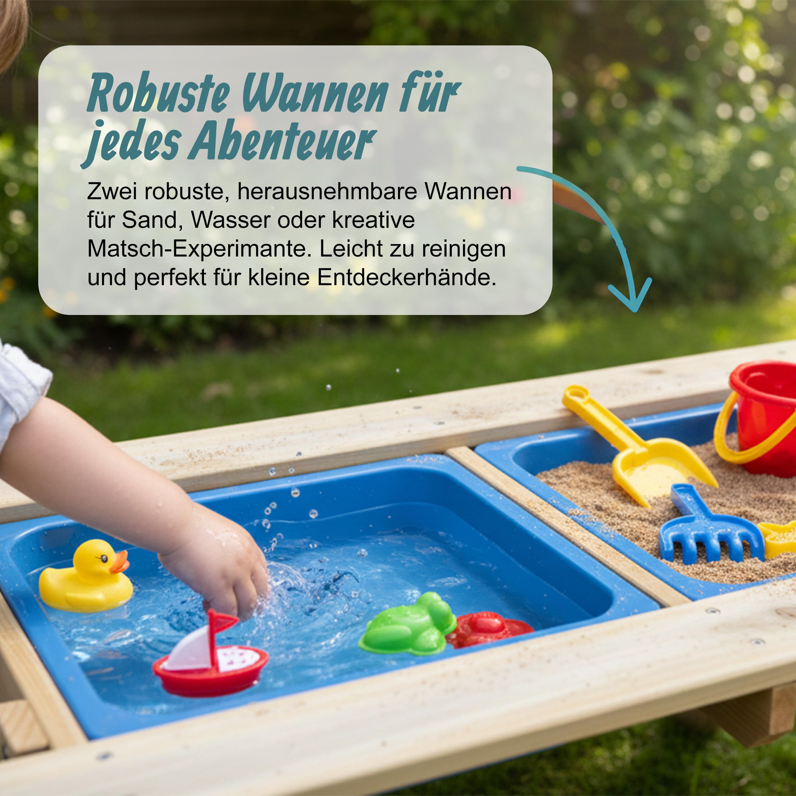 Relaxdays Kindersitzgruppe Holz, 3in1, Spieltisch, Matschküche & Picknicktisch, mit Tafel, HxBxT: 48,5x89x85cm, Natur