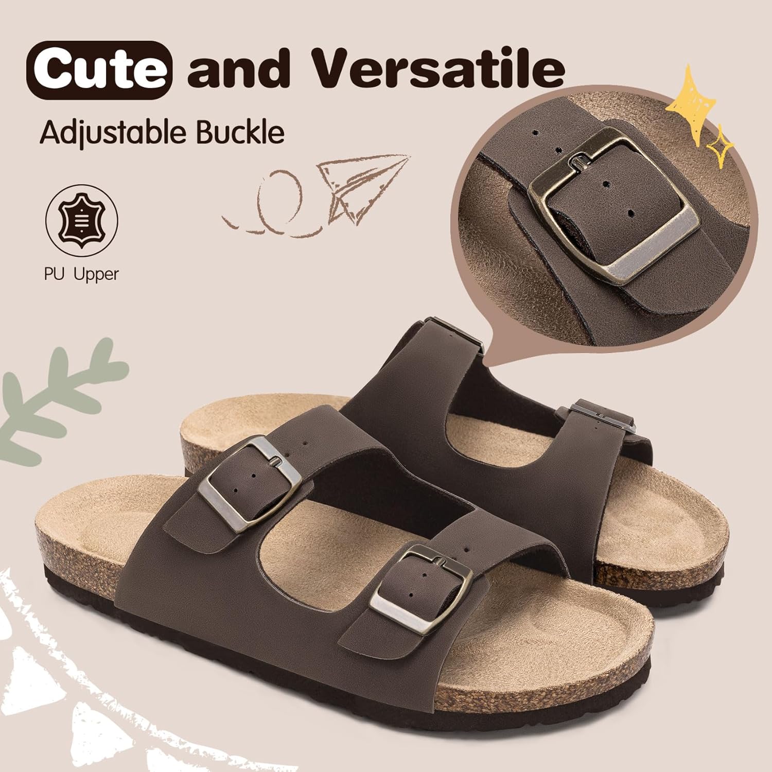 FITORY Boys Girls Glitter Slide Sandals, Cork Slipper with Adjustable Straps for Little Kid/Big Kid - Image 3